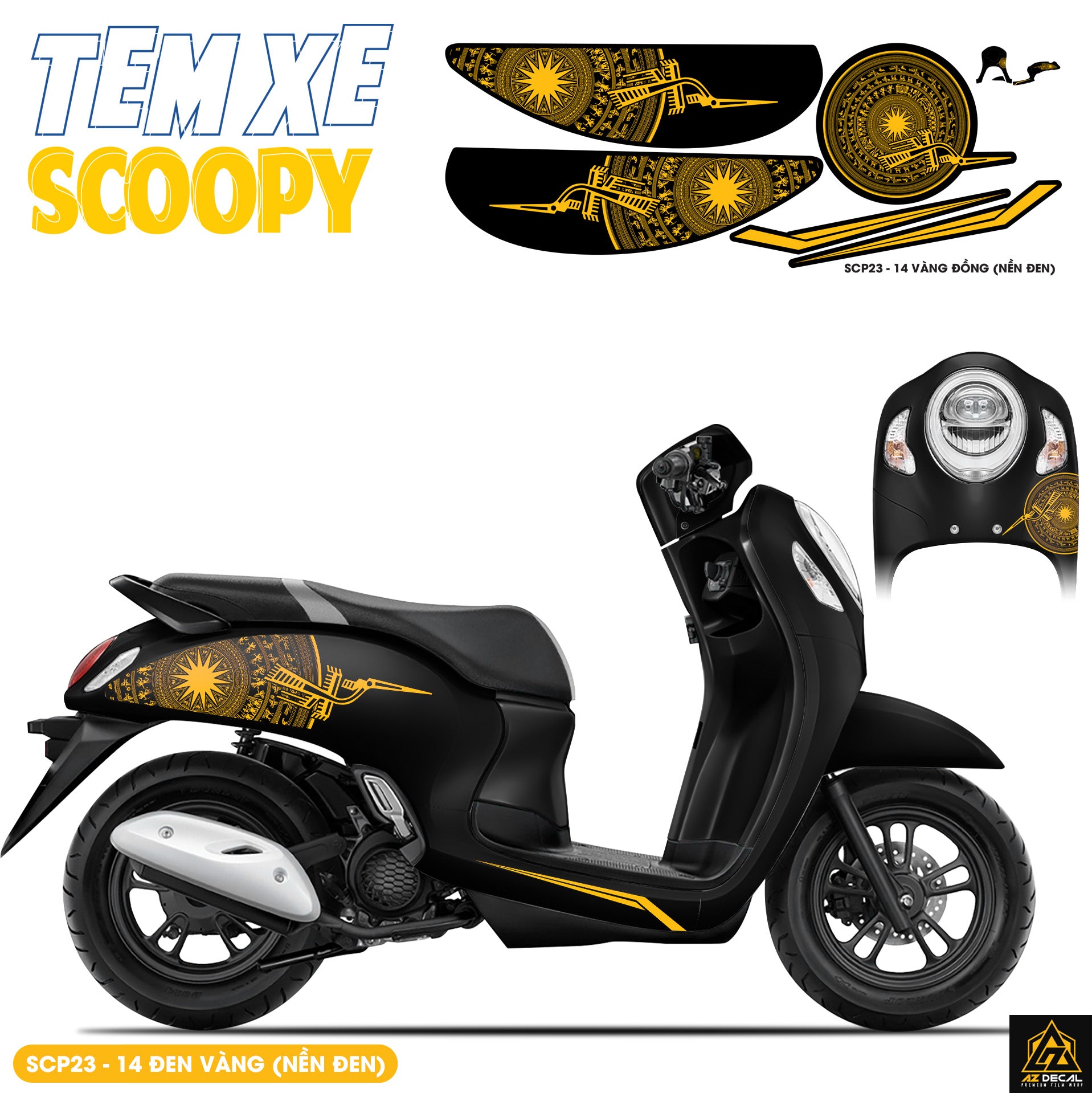 Tem Xe Scoopy Thiết Kế Trống Đồng màu xàng đồng