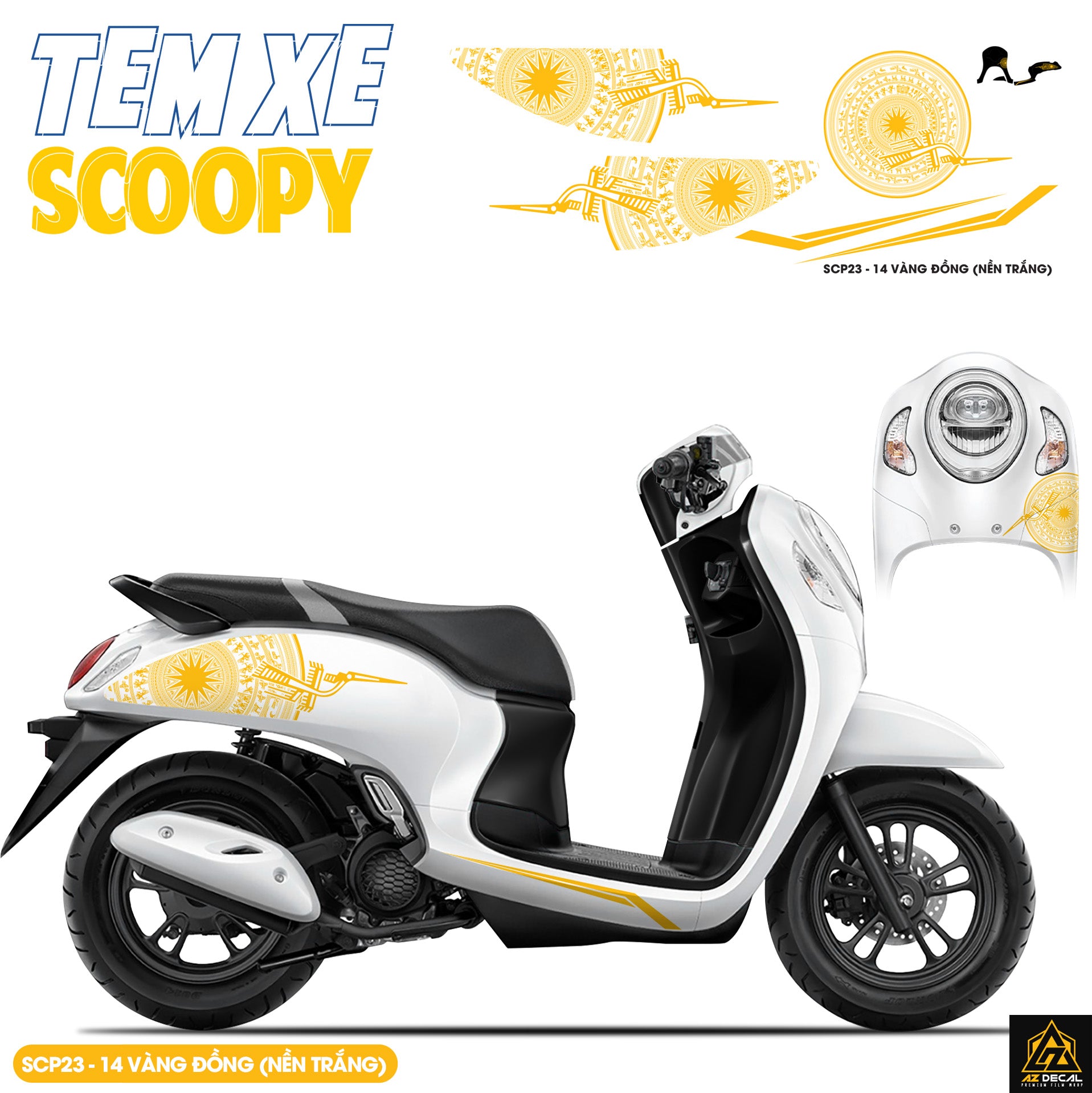 Tem Xe Scoopy Thiết Kế Trống Đồng nền trắng