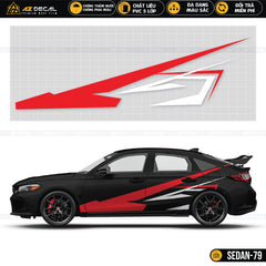 Dán sườn xe ô tô Sedan đen decal đỏ trắng phong cách