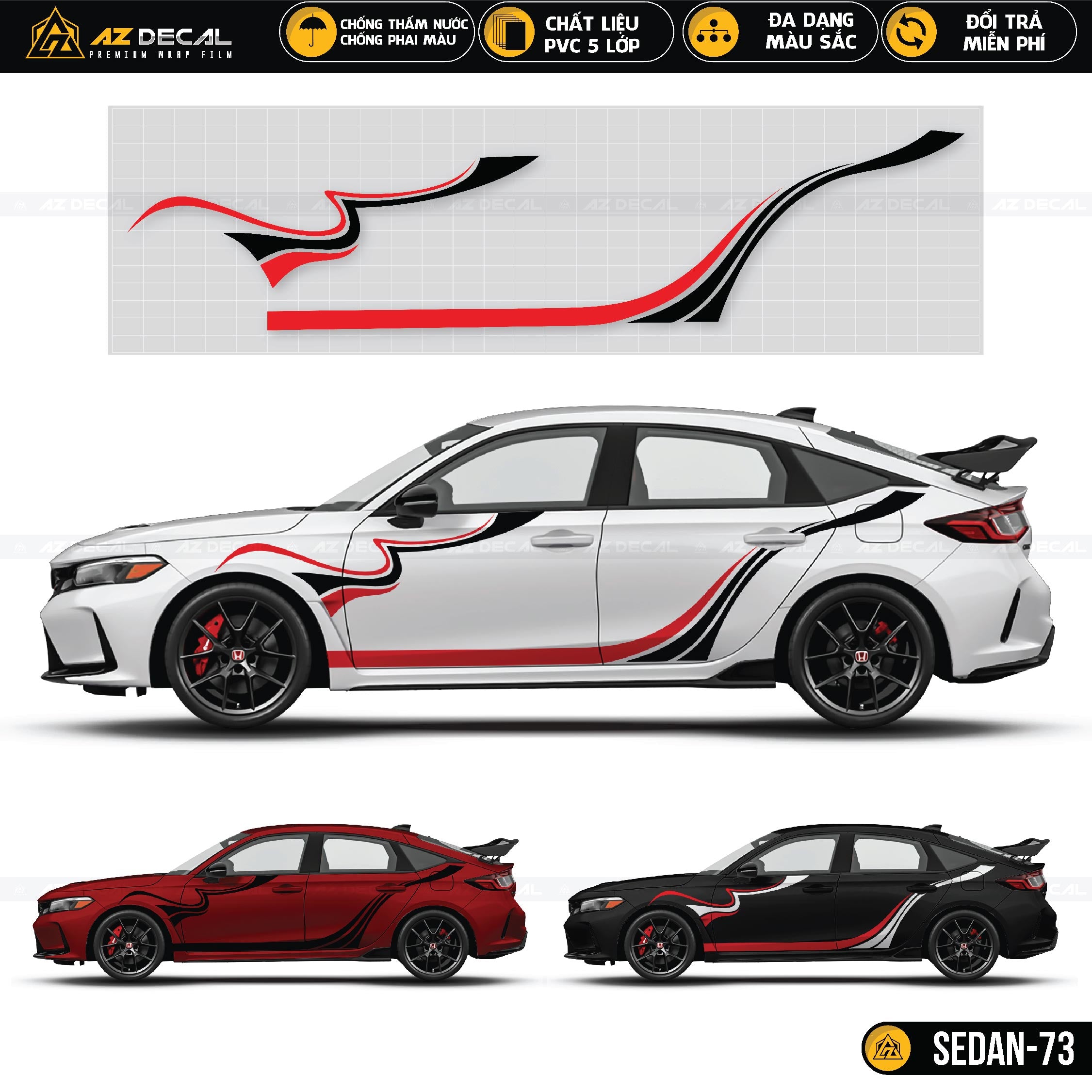 Tem sườn xe Sedan họa tiết uốn lượn mềm mại
