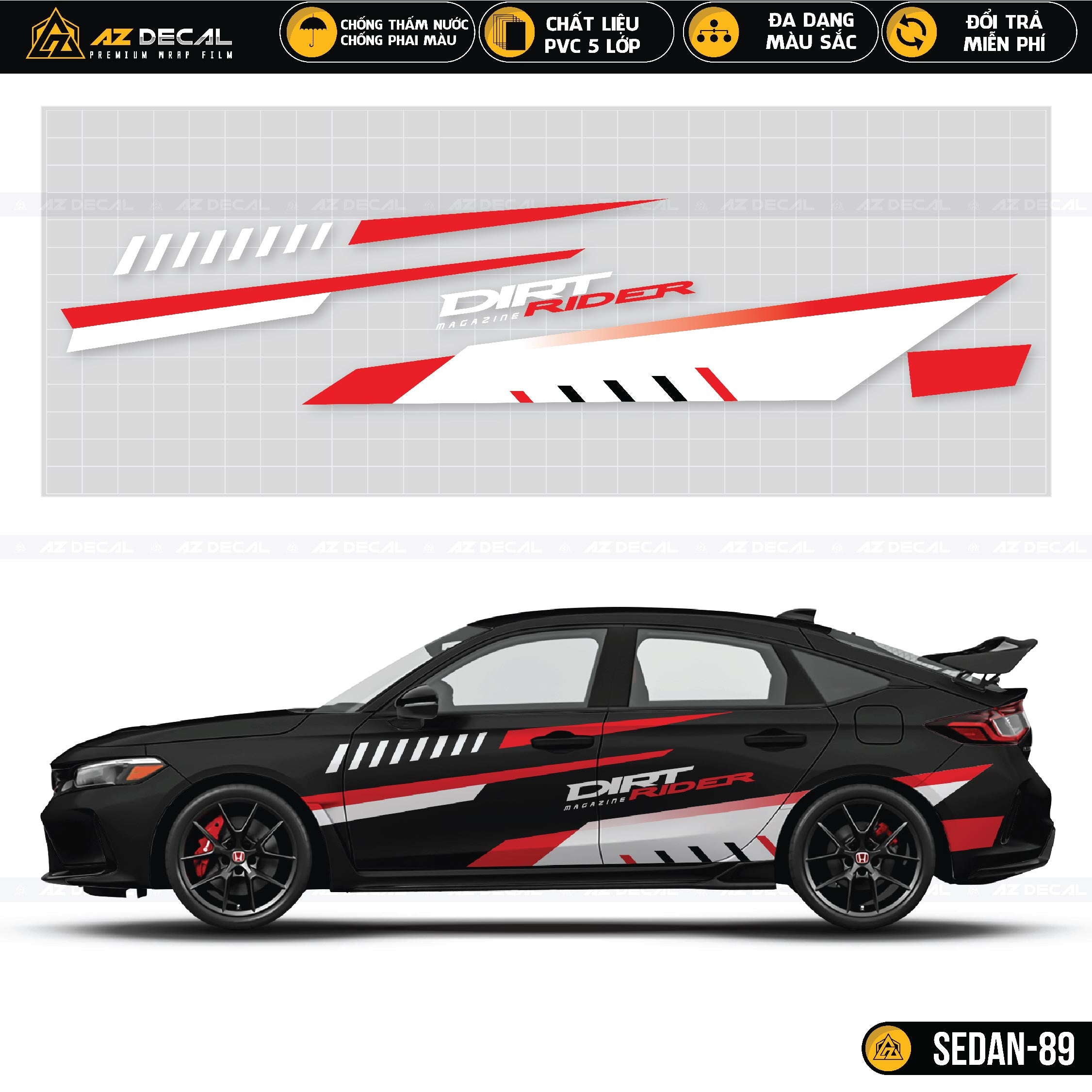 Tem xe dán ô tô Sedan đen phong cách Dirt Rider