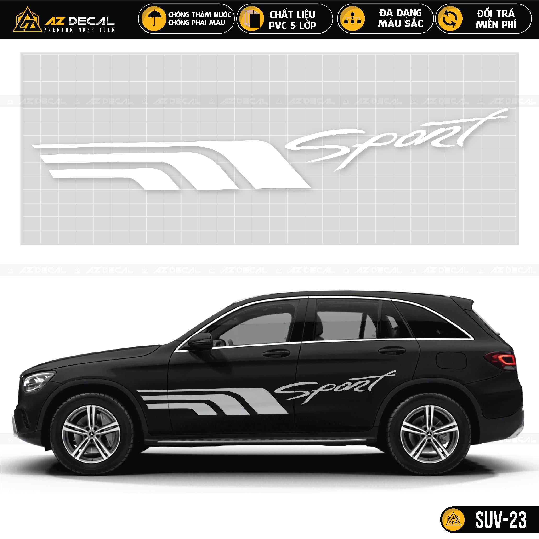 Tem dán xe SUV thiết kế Sport đường kẻ đơn giản màu trắng