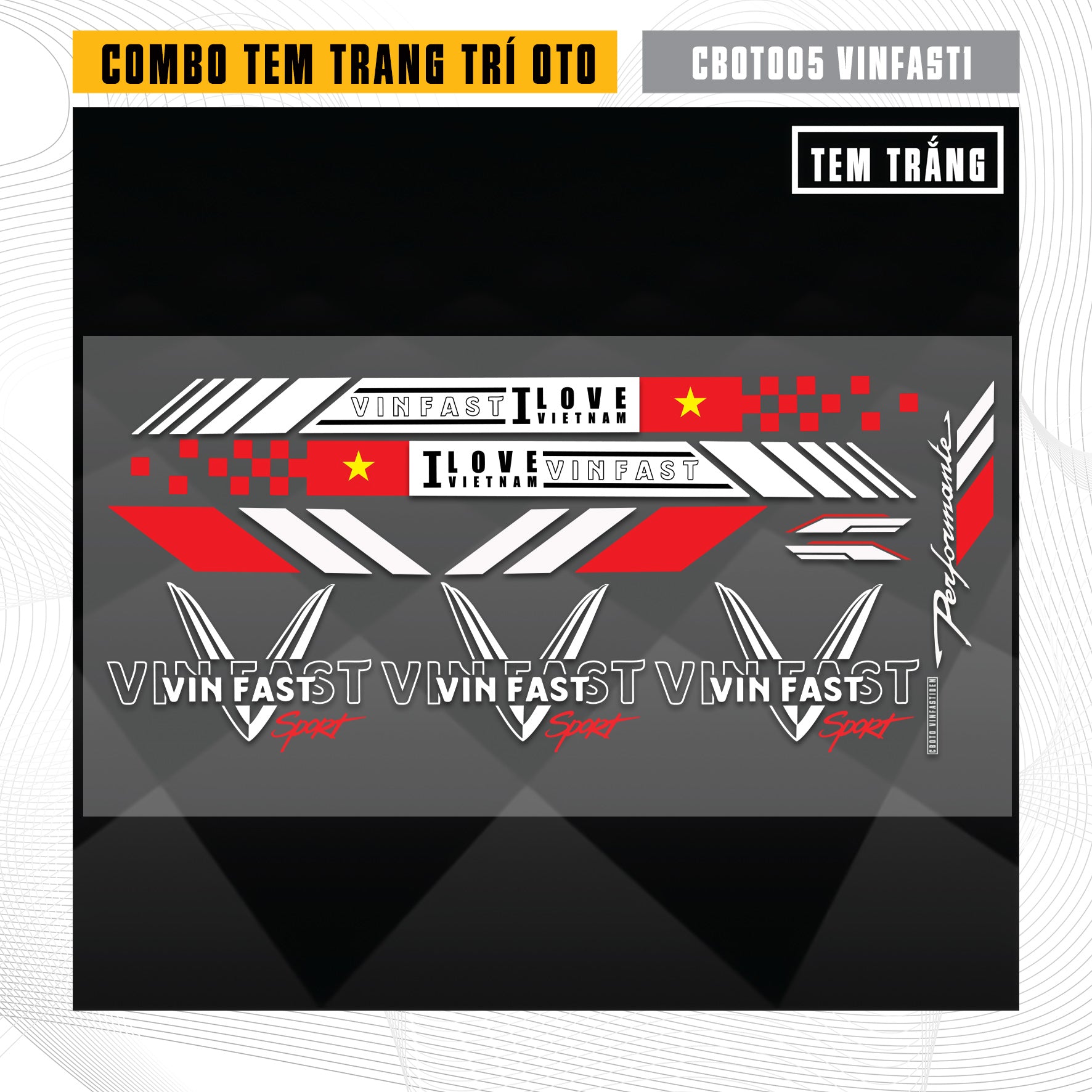 Tem Việt Nam dán trang trí xe VinFast (tem trắng)