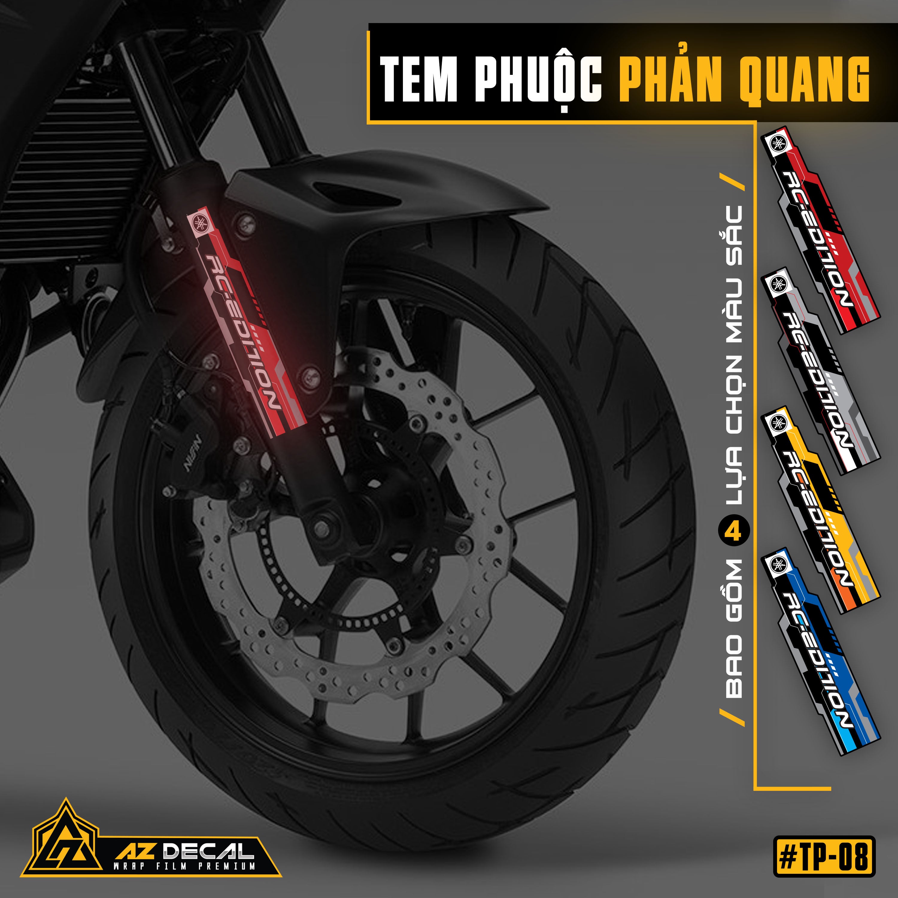 Decal phản quang dán phuộc trước xe máy RC Edition đỏ