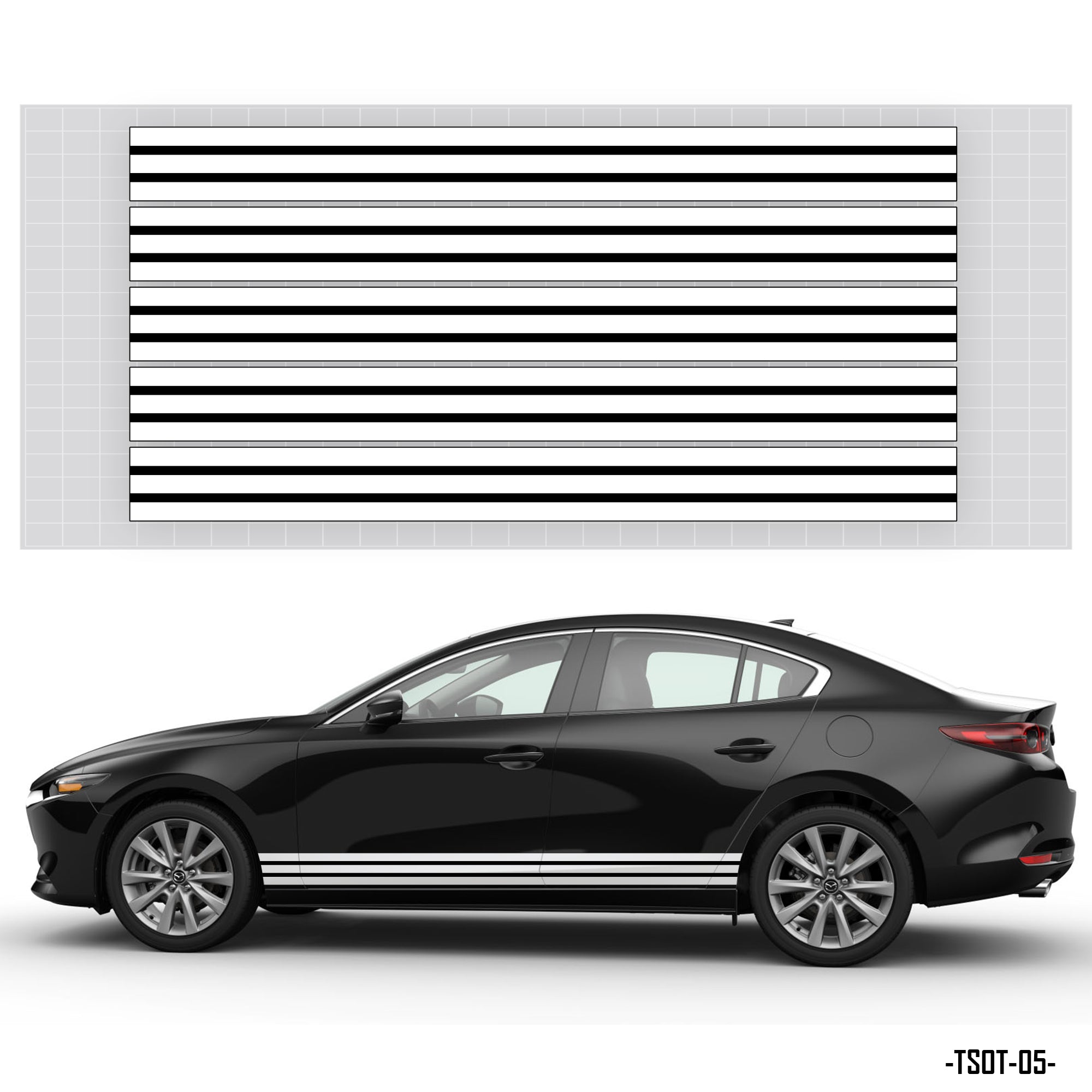 Decal dán ô tô màu trắng dán xe đen sọc ngang đơn giản