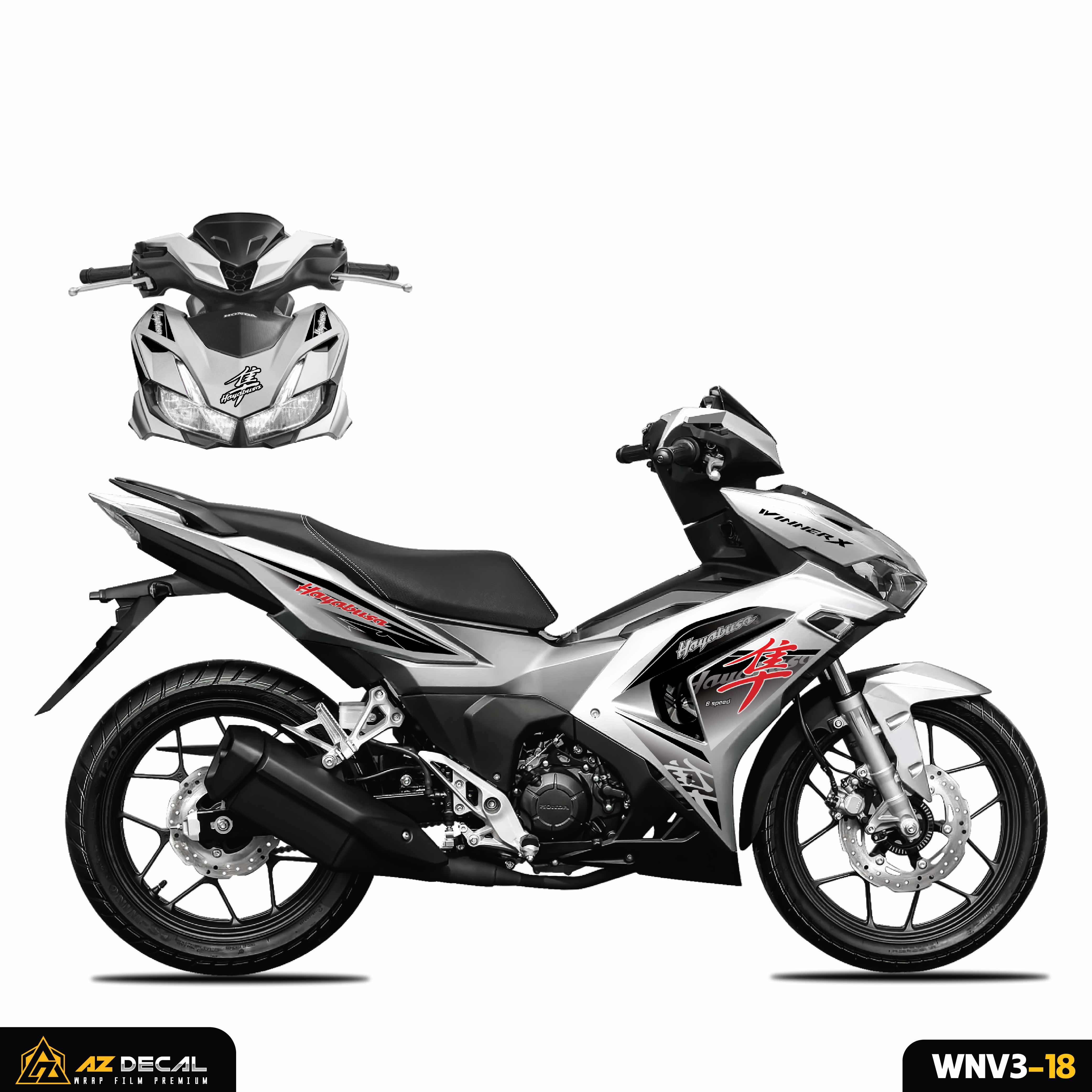 Tem chế Winner v3 mẫu Hayabusa dán xe sơn trắng