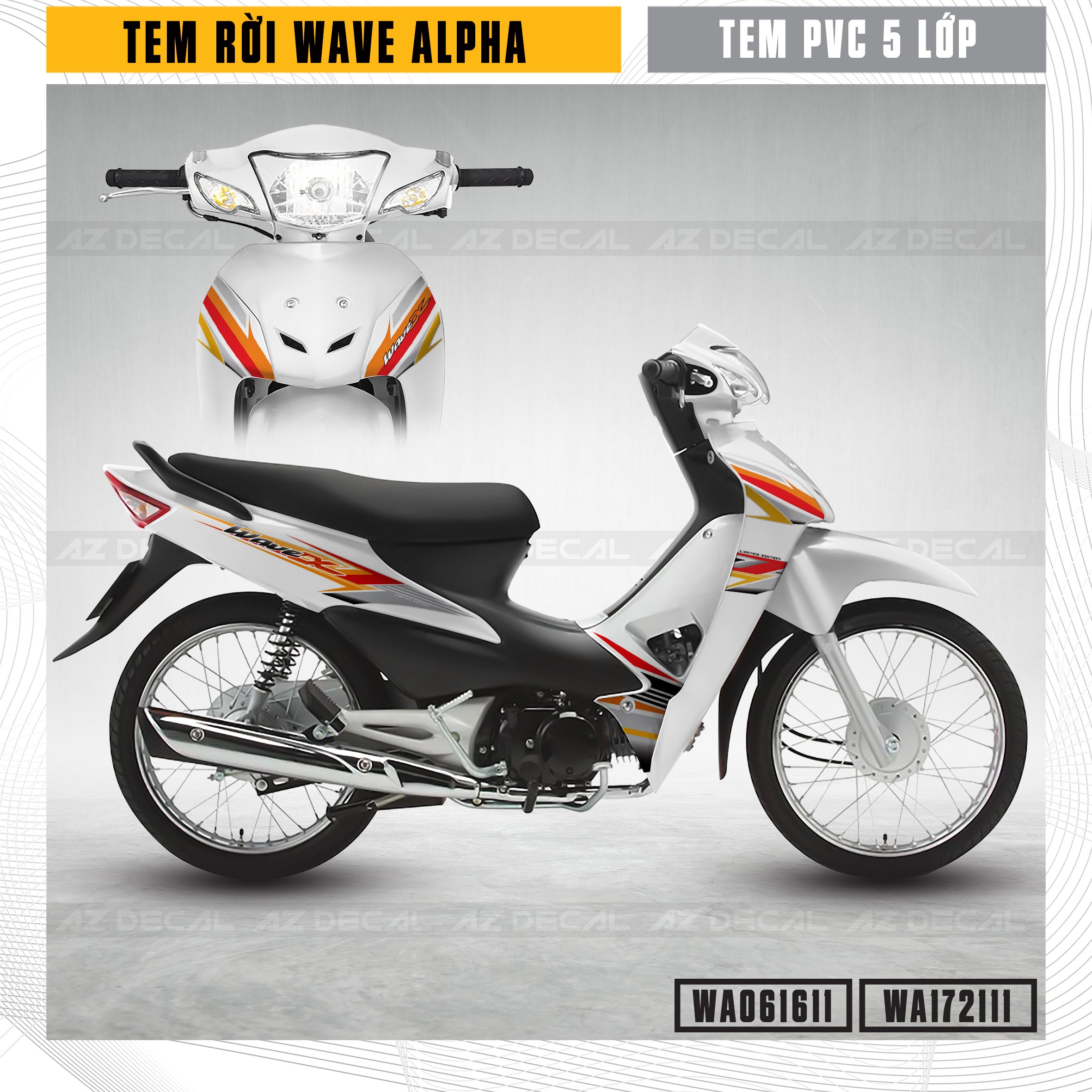 Decal dán xe Wave màu trắng mẫu WA11 đẹp
