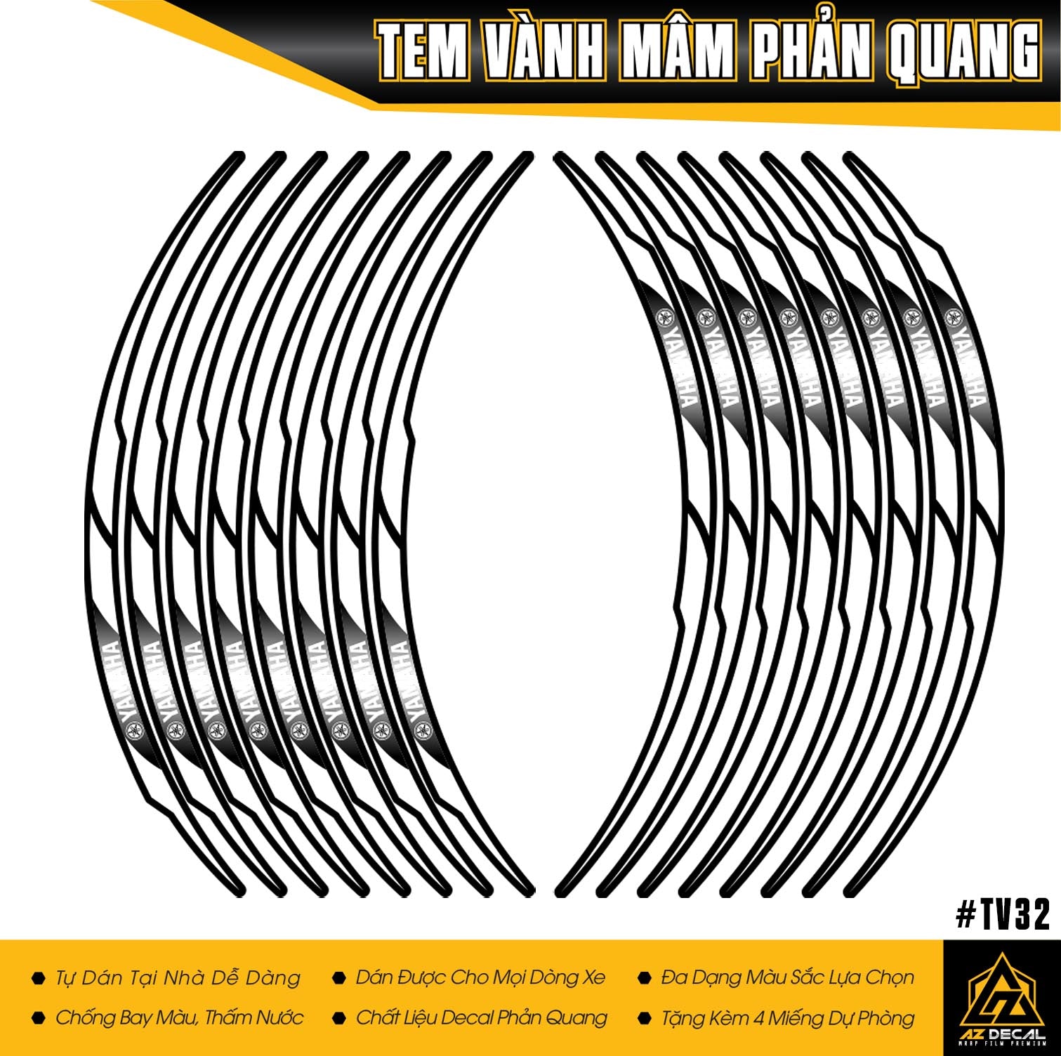 Tem dán vành xe máy mẫu Yamaha màu trắng phản quang