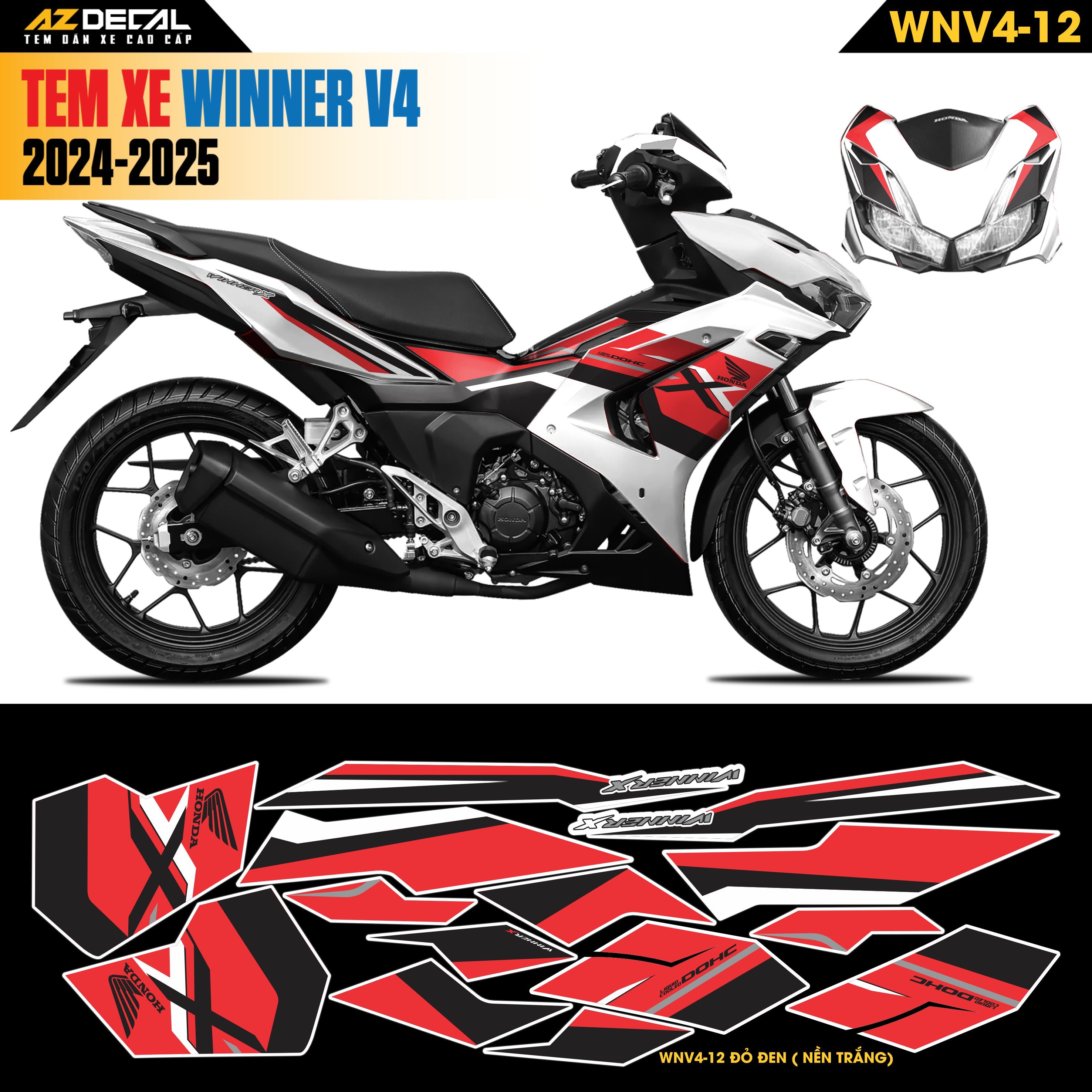 Tem Xe Winner V4 Mẫu WNV4-12 Đỏ Đen