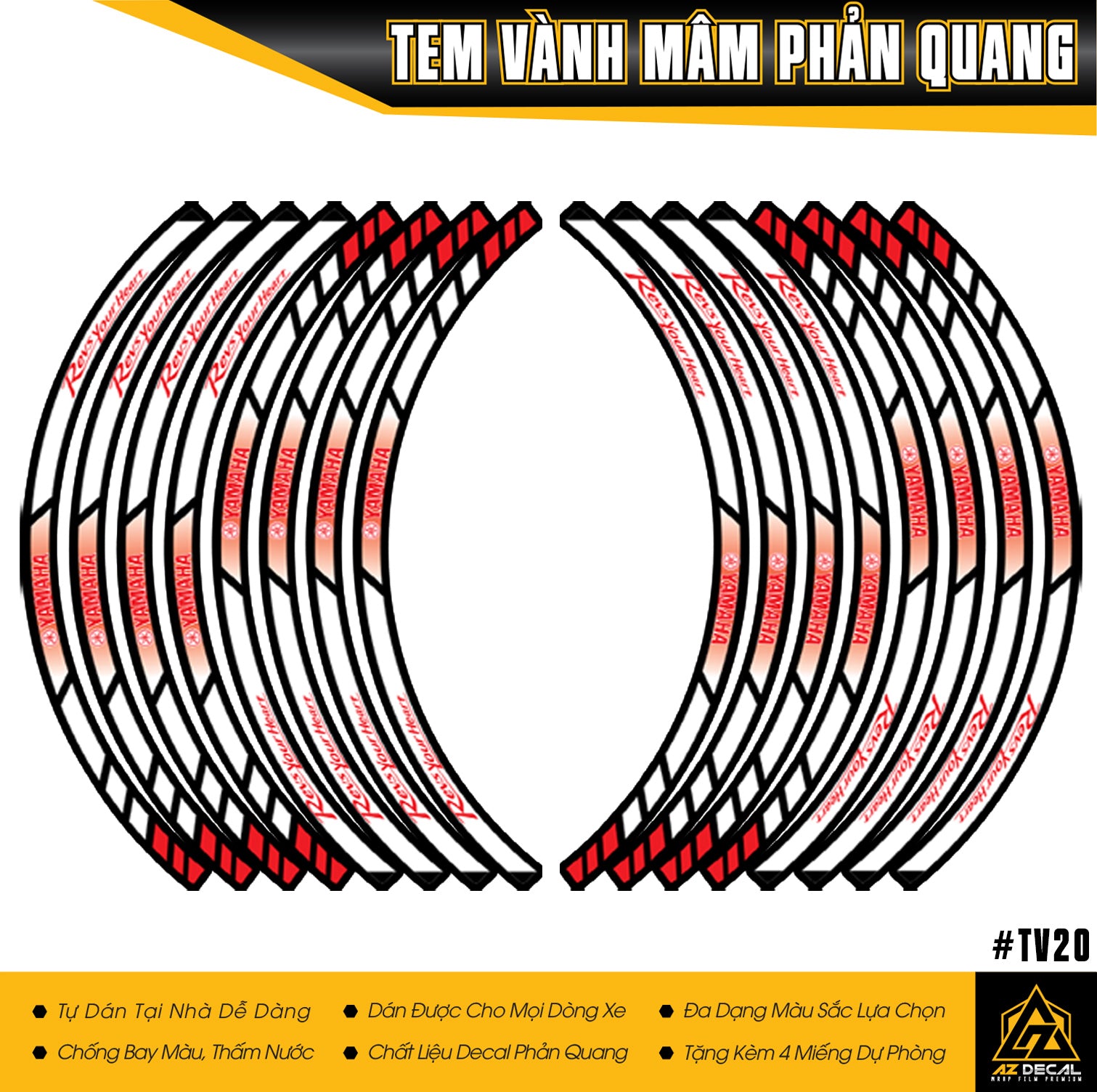 Tem dán vành phản quang RYH TV20 Đỏ Trắng