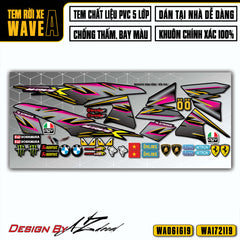 Decal xe Wave Alpha màu vàng hồng (nền đen)