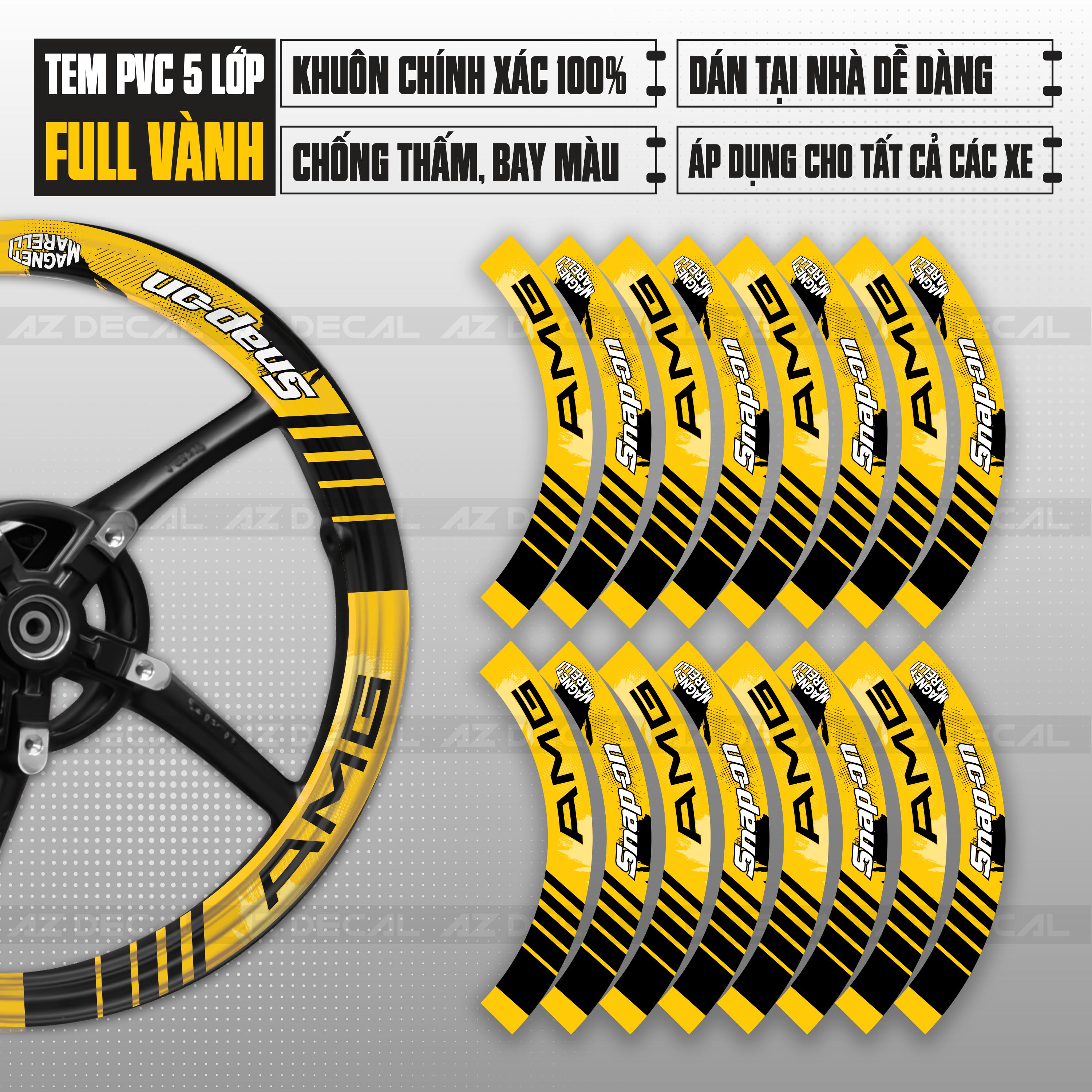 Dán decal mâm xe máy màu vàng mẫu AMG