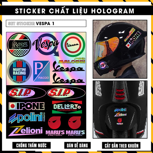 Sticker Dán Ô Tô, Xe Máy, Xe Điện, Xe Đạp, Mũ Bảo Hiểm | Hãng Xe Hologram - VESPA