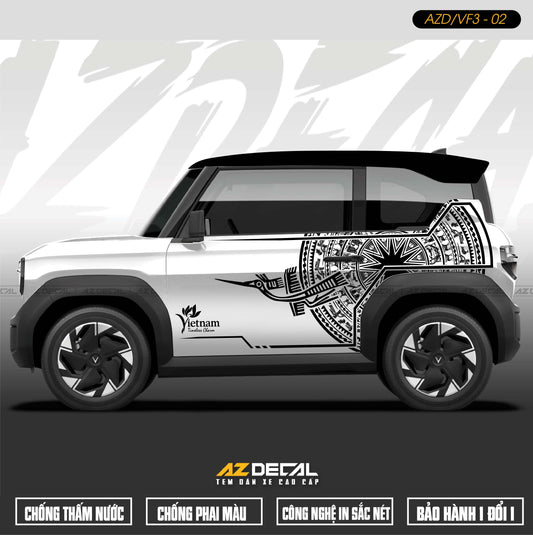 Tem Xe Vinfast VF3 Mẫu VF3-02 Trống Đồng - Thiết Kế Theo Yêu Cầu