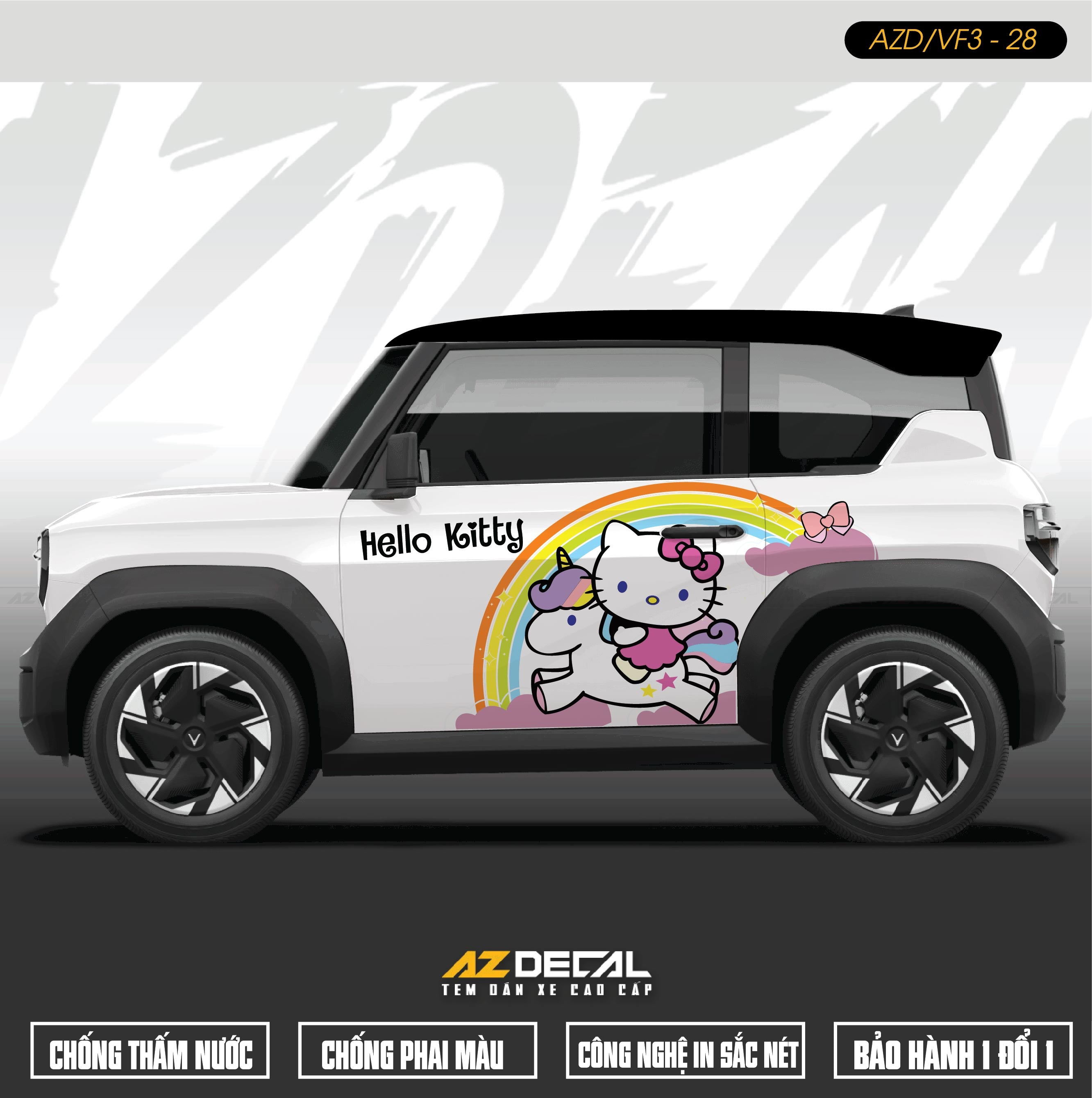 Tem Xe Vinfast VF3 Mẫu VF3-28 Hello Kitty - Thiết Kế Theo Yêu Cầu