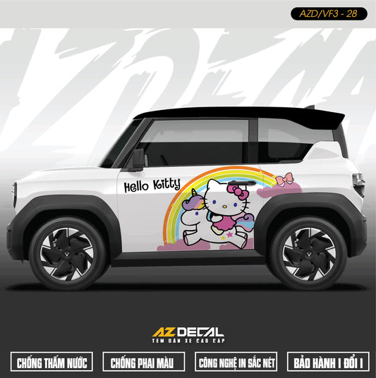 Tem Xe Vinfast VF3 Mẫu VF3-28 Hello Kitty - Thiết Kế Theo Yêu Cầu