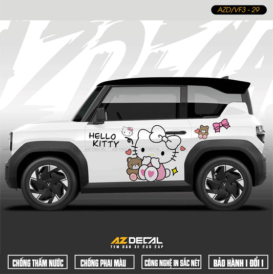 Tem Xe Vinfast VF3 Mẫu VF3-29 Hello Kitty - Thiết Kế Theo Yêu Cầu