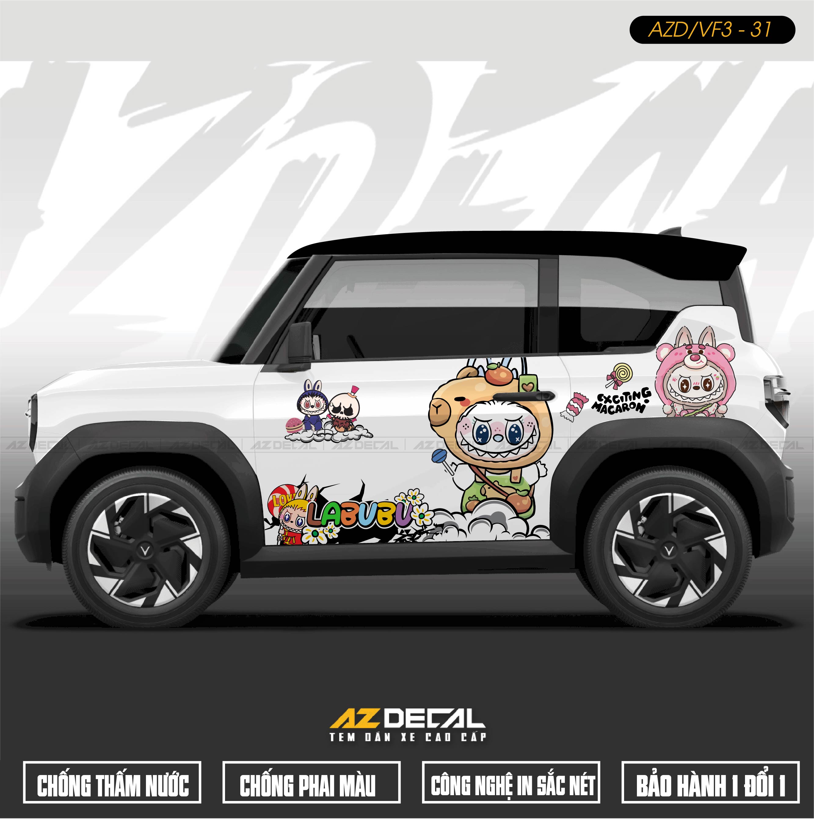 Tem Xe Vinfast VF3 Mẫu VF3-31 Labubu - Thiết Kế Theo Yêu Cầu