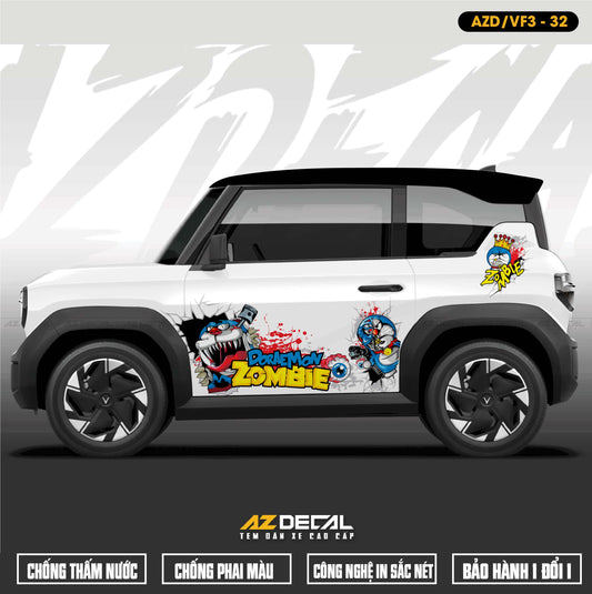 Tem Xe Vinfast VF3 Mẫu VF3-32 Doraemon - Thiết Kế Theo Yêu Cầu