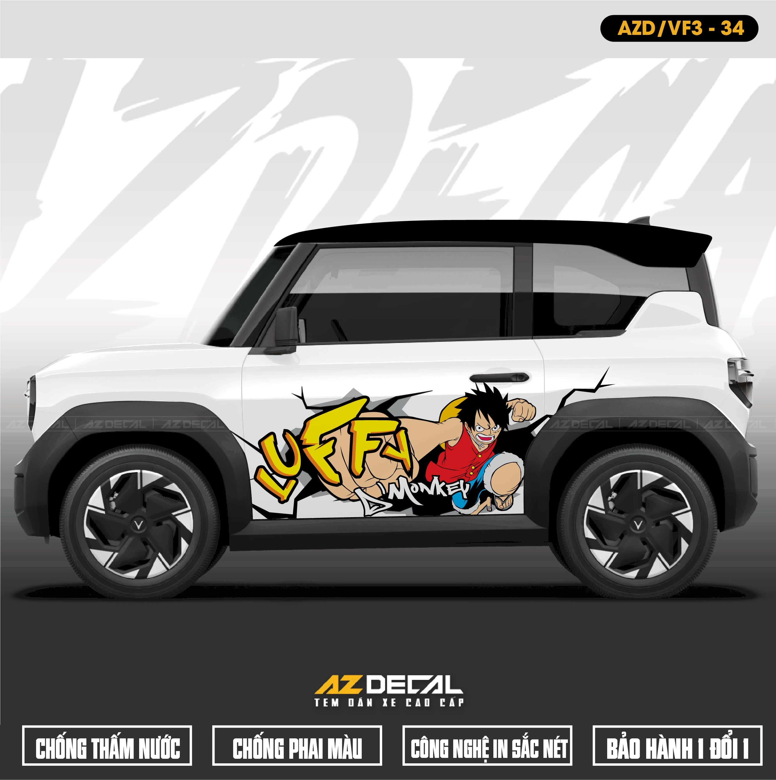 Tem Xe Vinfast VF3 Mẫu VF3-34 Luffy - Thiết Kế Theo Yêu Cầu