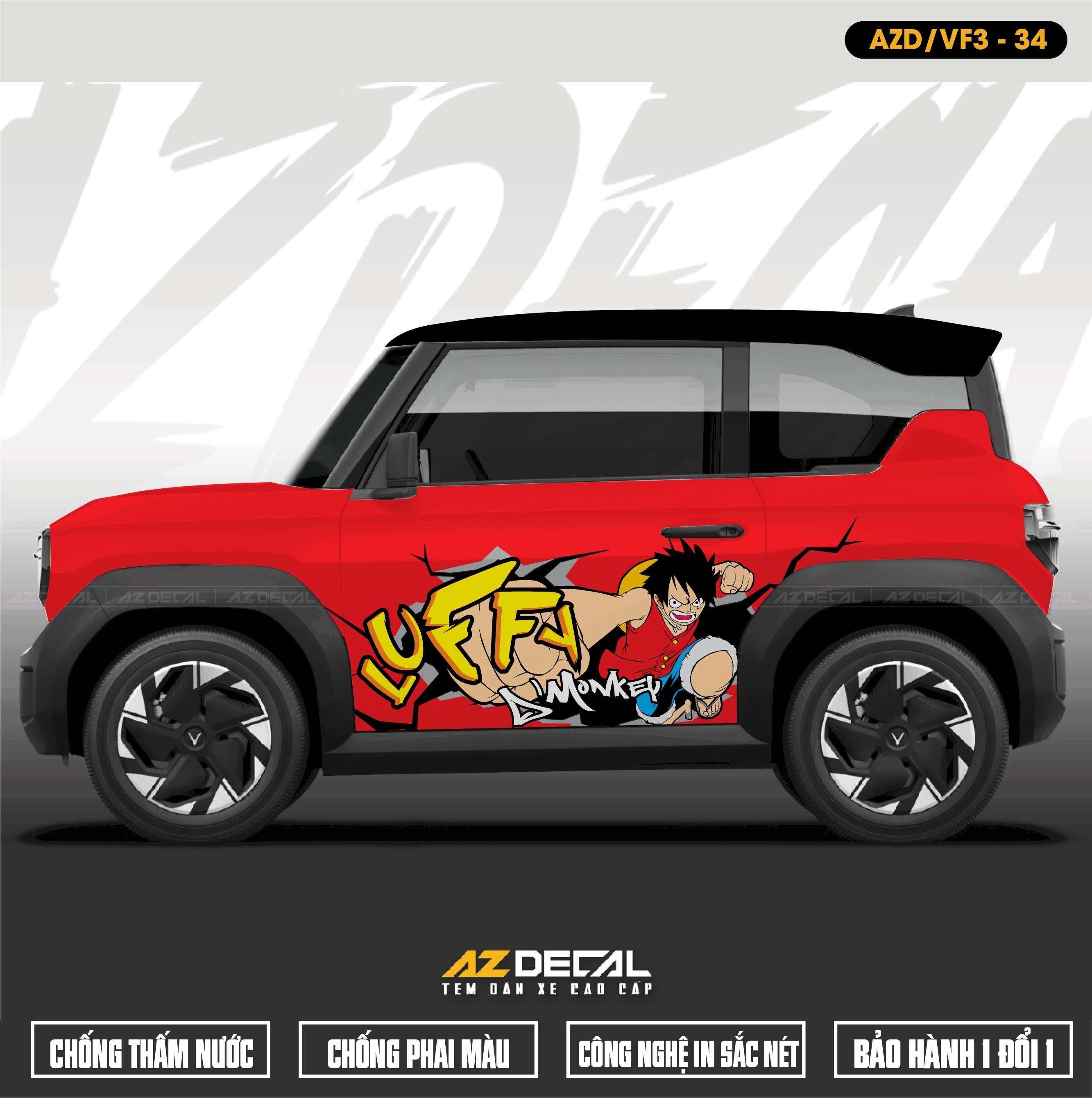 Tem Xe Vinfast VF3 Mẫu VF3-34 Luffy - Thiết Kế Theo Yêu Cầu