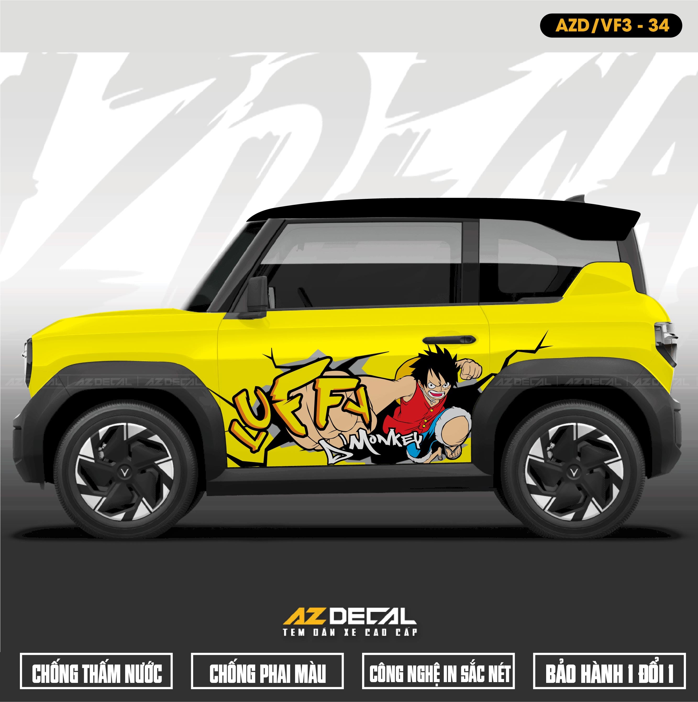 Tem Xe Vinfast VF3 Mẫu VF3-34 Luffy - Thiết Kế Theo Yêu Cầu