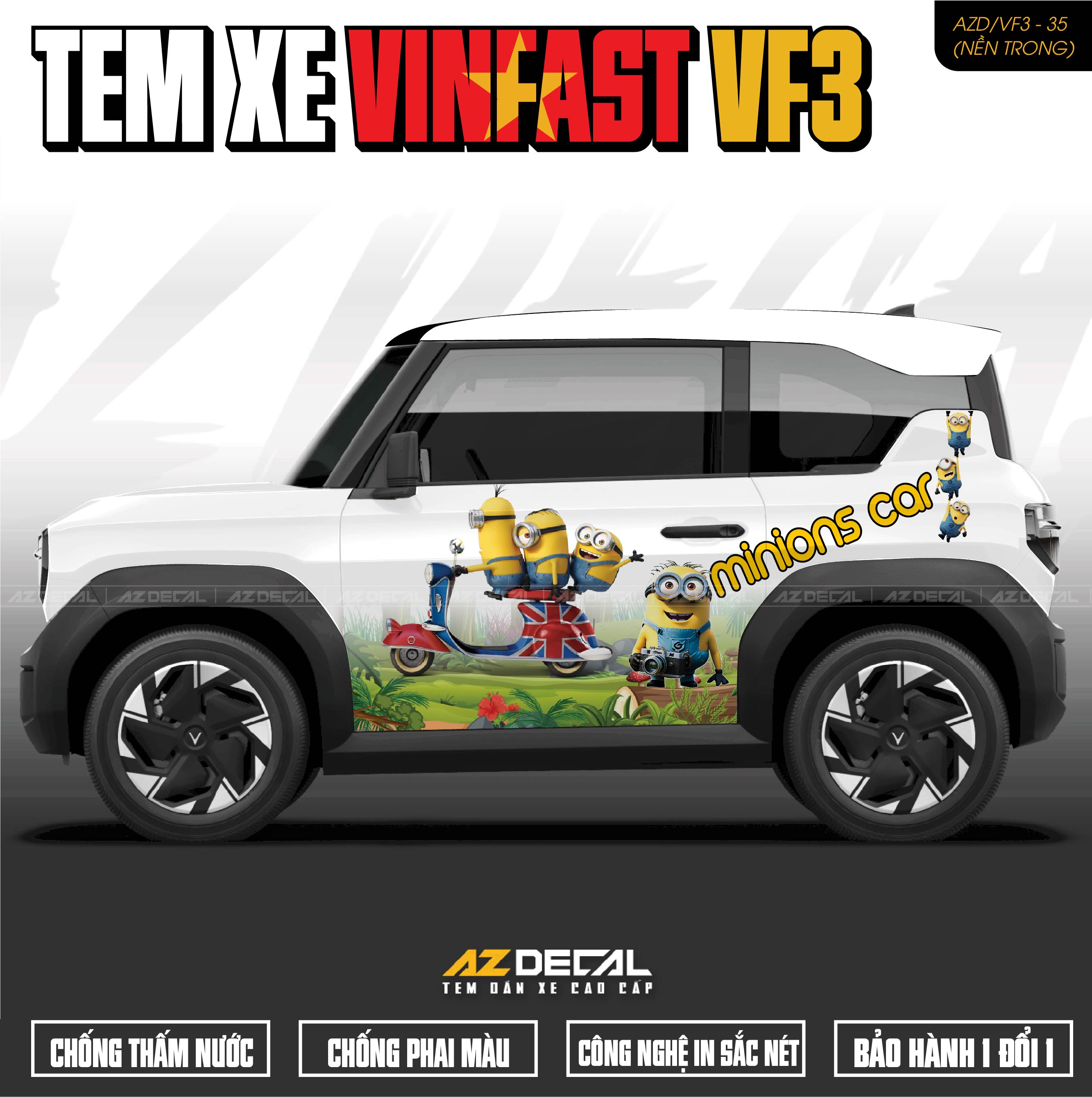 Tem Xe Vinfast VF3 Mẫu VF3-35 Minions - Thiết Kế Theo Yêu Cầu