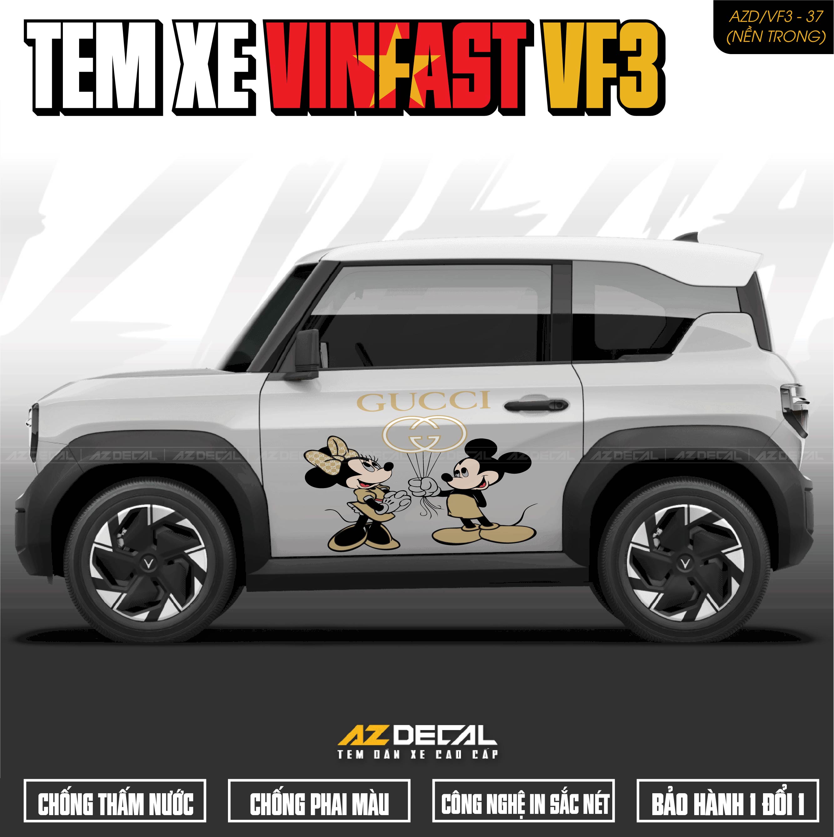 Tem Xe Vinfast VF3 Mẫu VF3-37 Mickey - Thiết Kế Theo Yêu Cầu