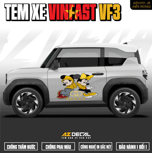 Tem Xe Vinfast VF3 Mẫu VF3-38 Mickey - Thiết Kế Theo Yêu Cầu
