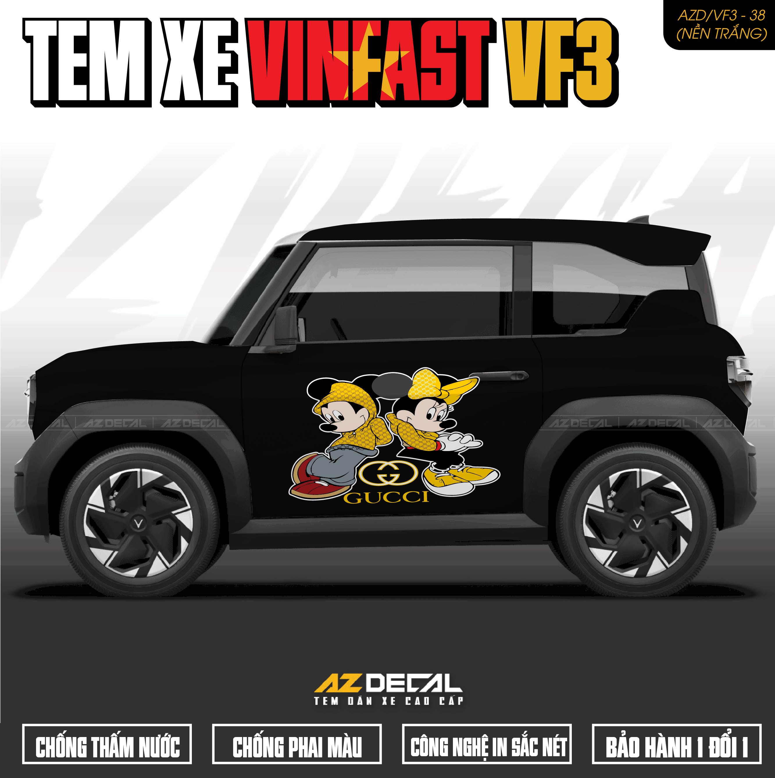 Tem Xe Vinfast VF3 Mẫu VF3-38 Mickey - Thiết Kế Theo Yêu Cầu