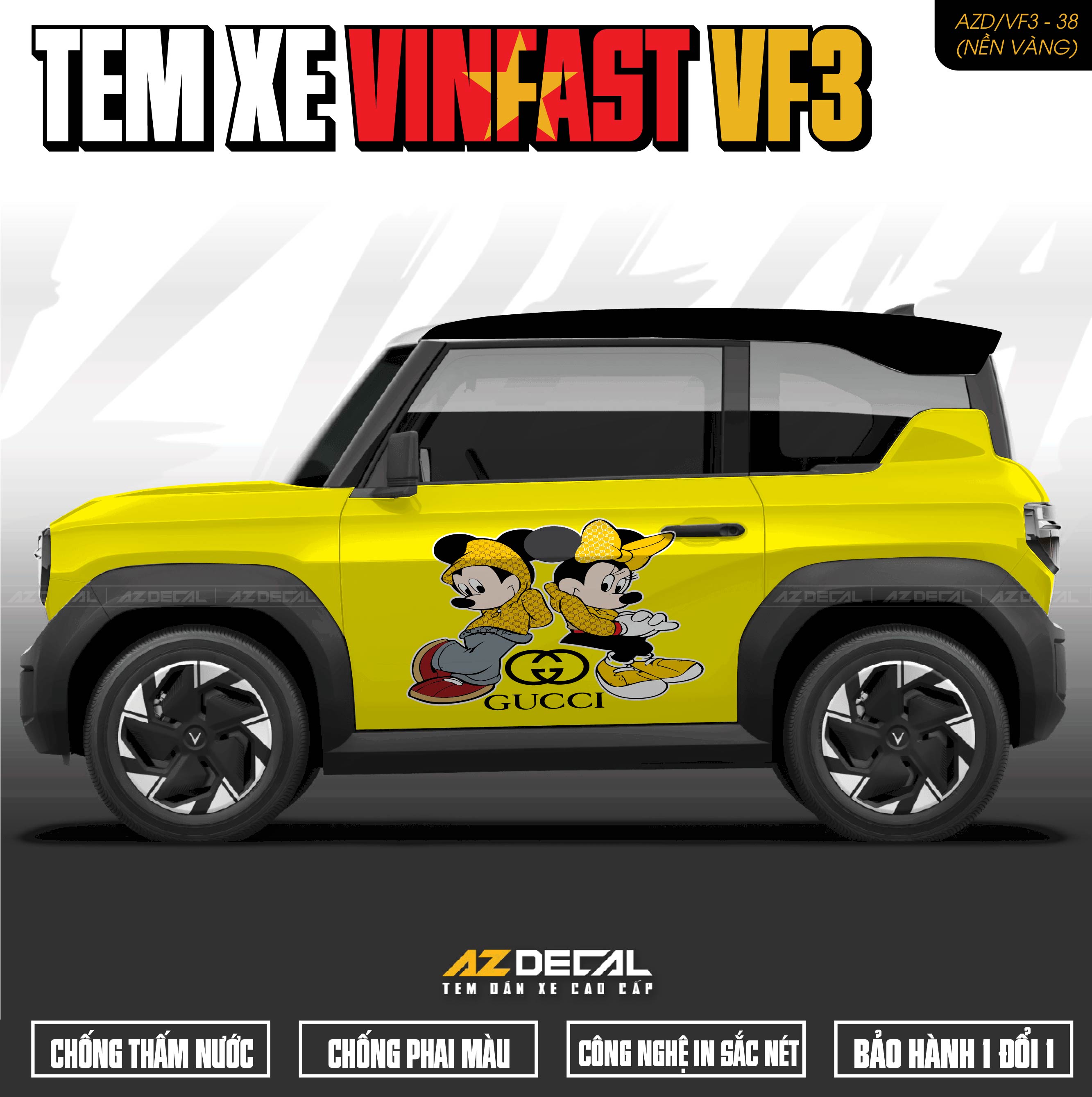 Tem Xe Vinfast VF3 Mẫu VF3-38 Mickey - Thiết Kế Theo Yêu Cầu