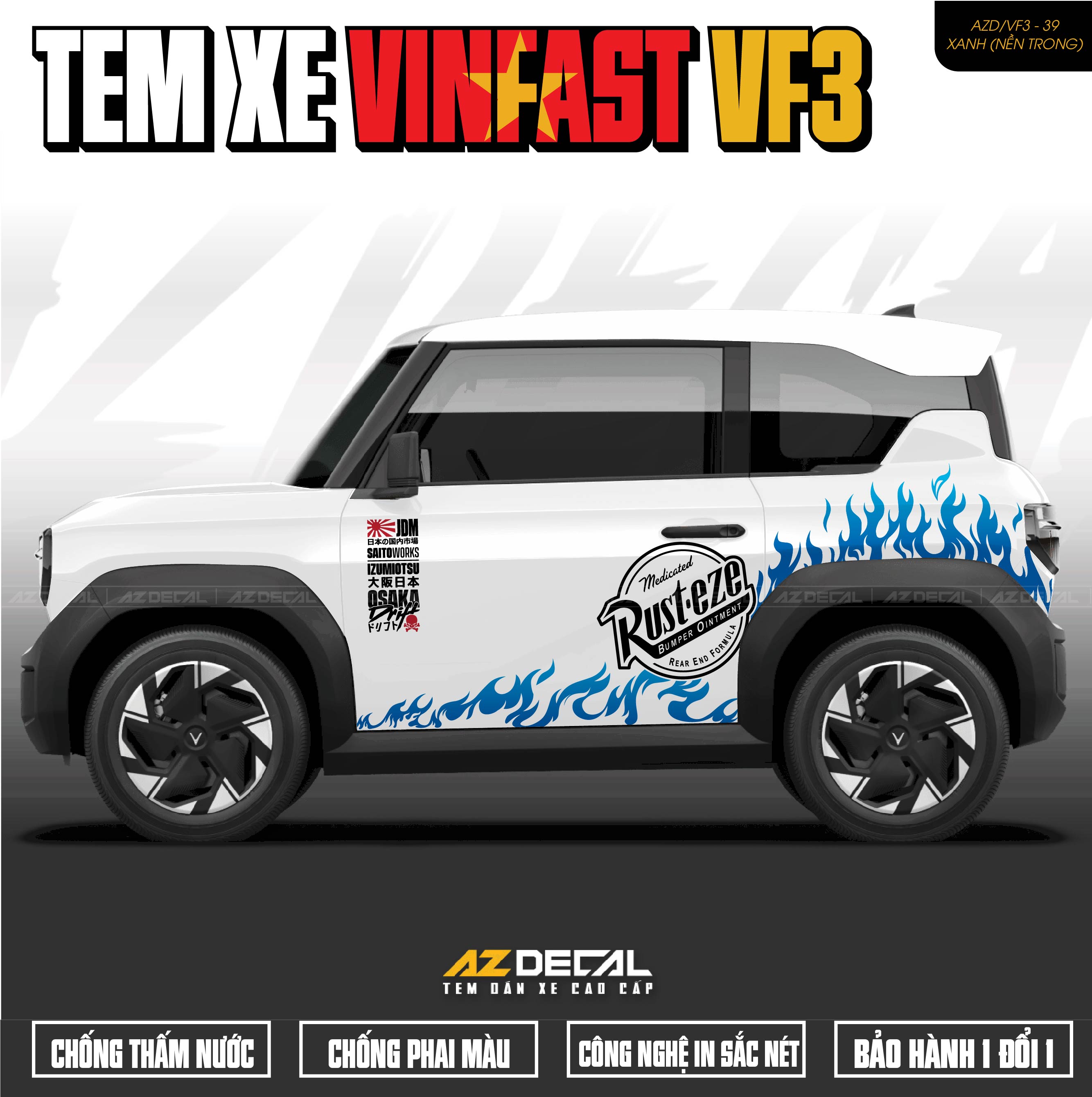 Tem Xe Vinfast VF3 Mẫu VF3-39 Ngọn Lửa - Thiết Kế Theo Yêu Cầu