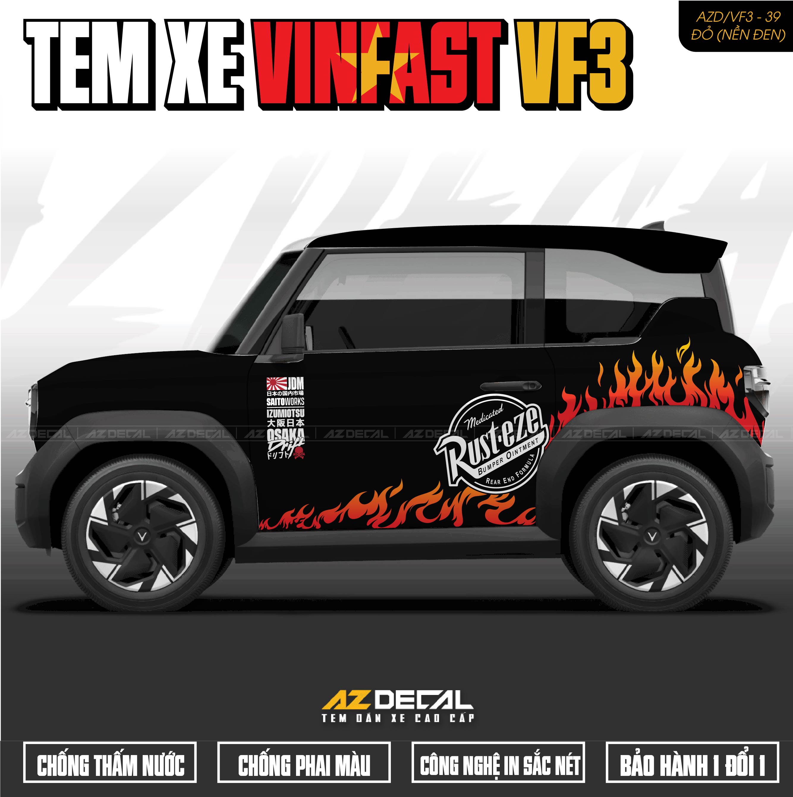 Tem Xe Vinfast VF3 Mẫu VF3-39 Ngọn Lửa - Thiết Kế Theo Yêu Cầu