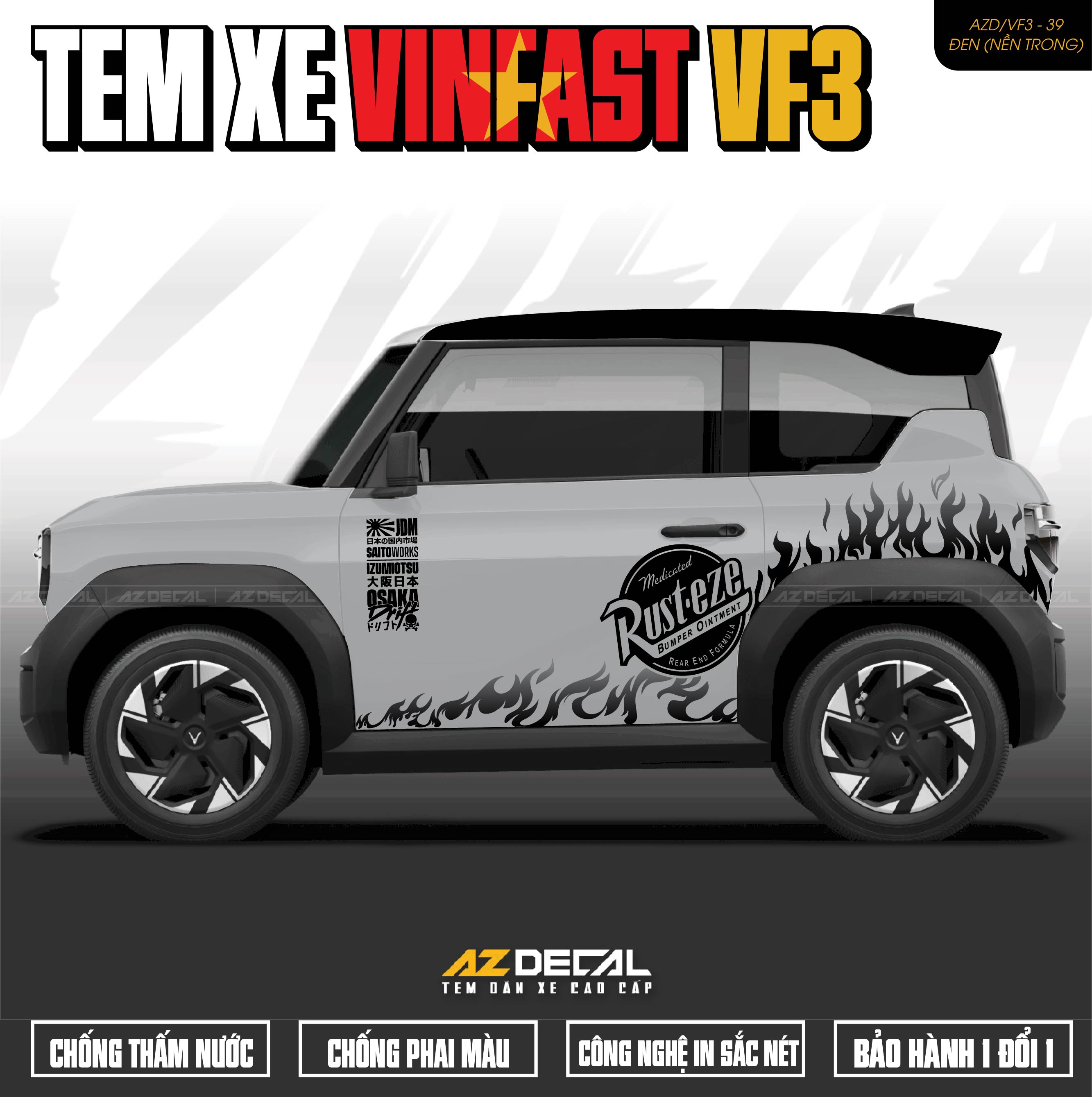 Tem Xe Vinfast VF3 Mẫu VF3-39 Ngọn Lửa - Thiết Kế Theo Yêu Cầu