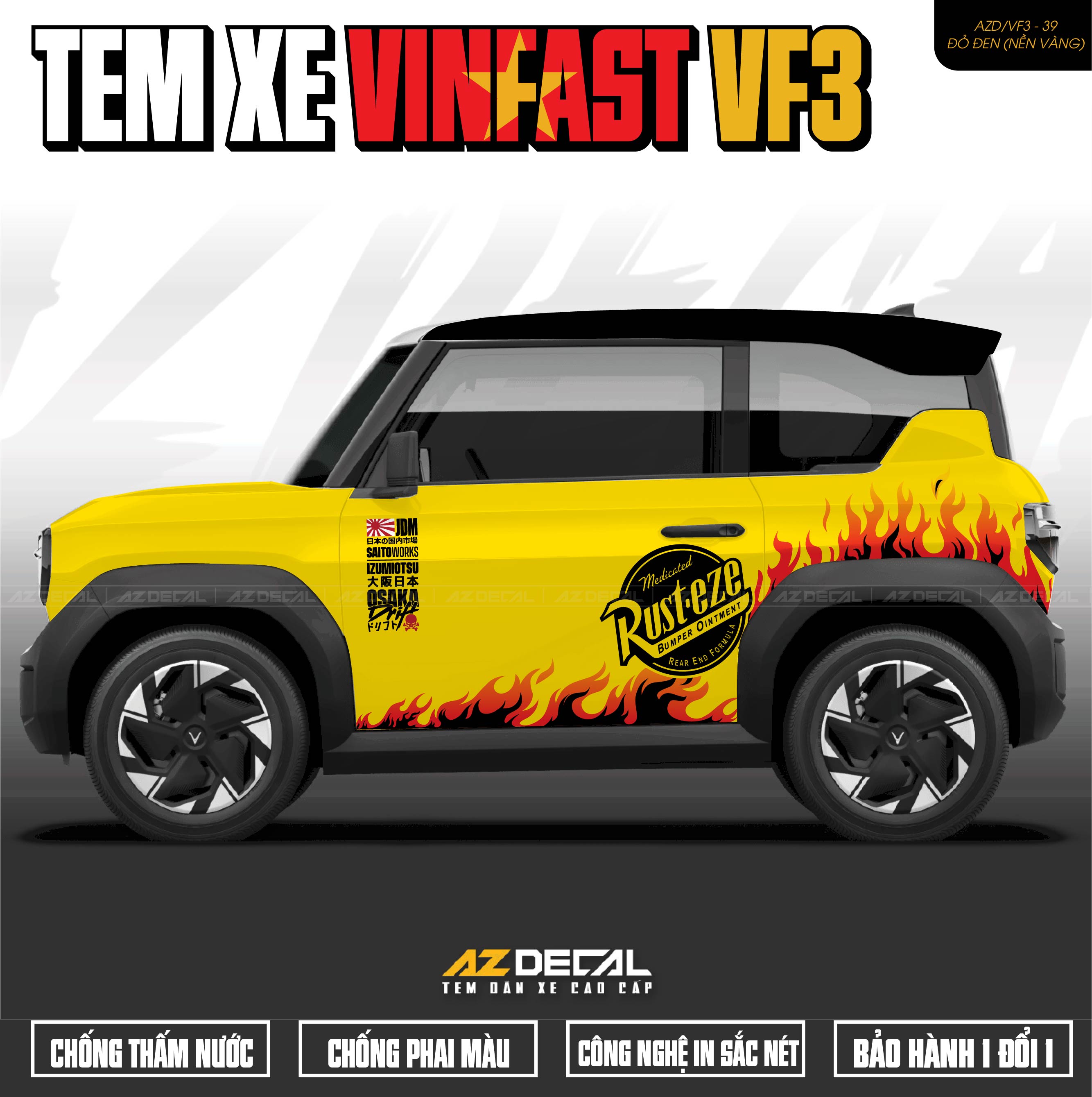 Tem Xe Vinfast VF3 Mẫu VF3-39 Ngọn Lửa - Thiết Kế Theo Yêu Cầu