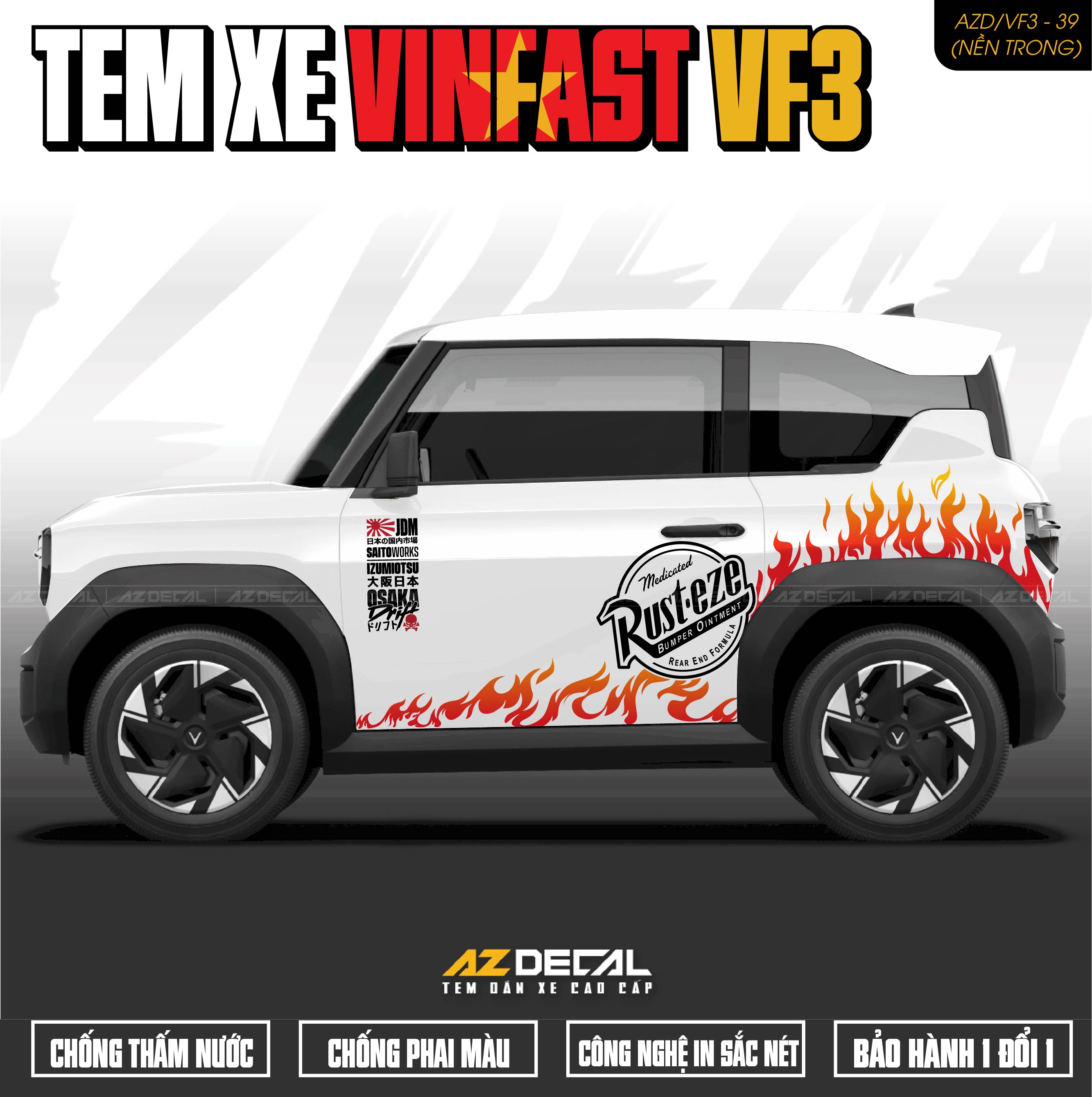 Tem Xe Vinfast VF3 Mẫu VF3-39 Ngọn Lửa - Thiết Kế Theo Yêu Cầu