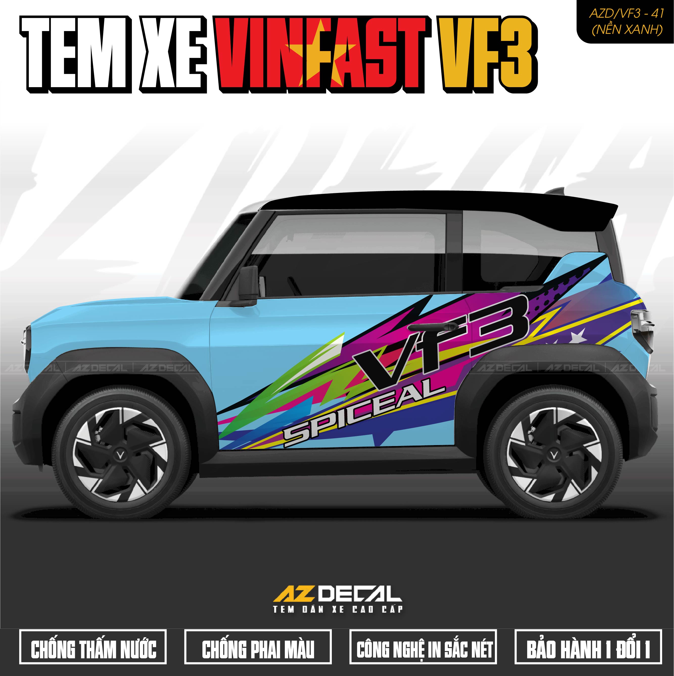 Tem Xe Vinfast VF3 Mẫu VF3-41 Spiceal - Thiết Kế Theo Yêu Cầu