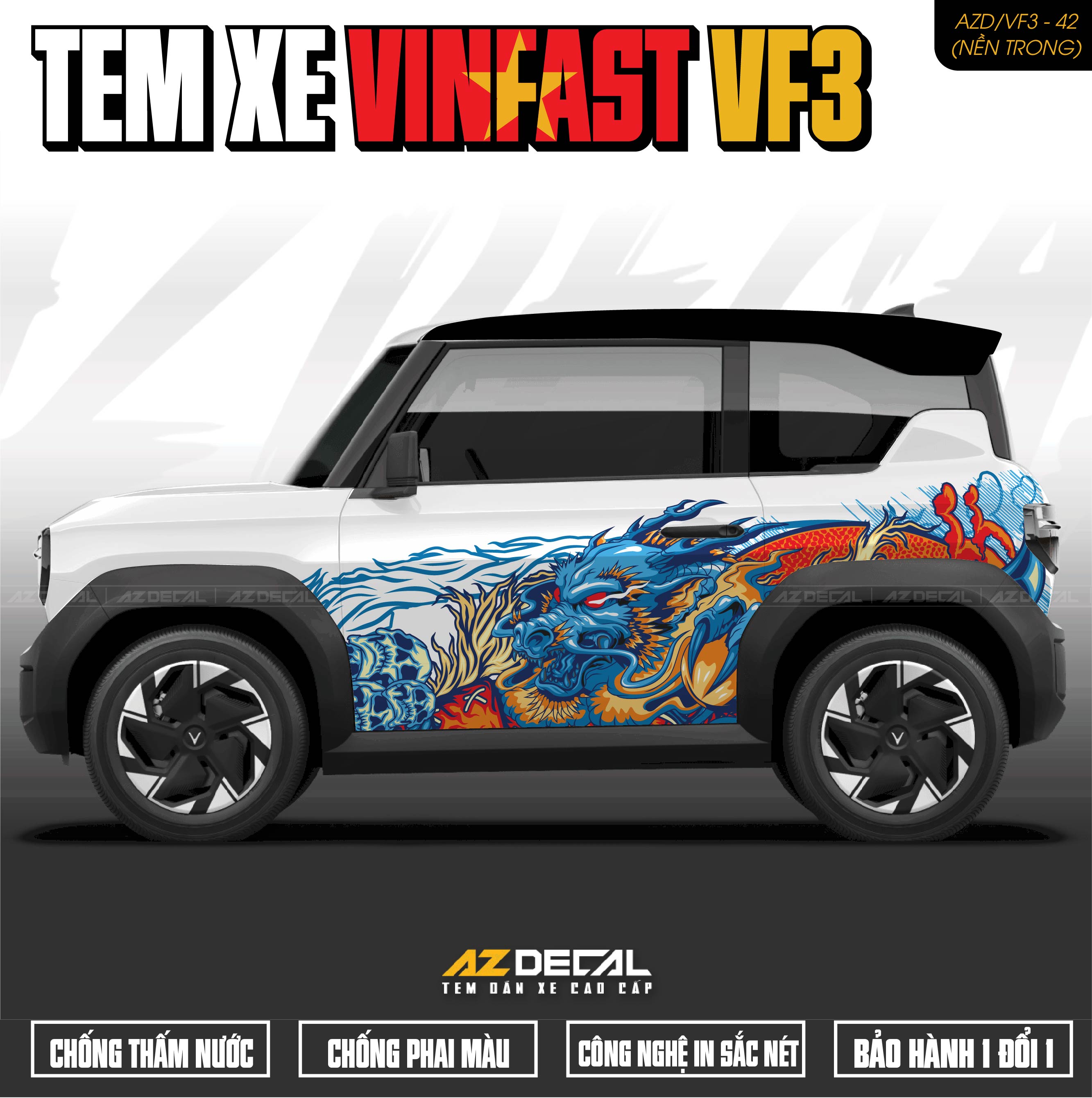 Tem Xe Vinfast VF3 Mẫu VF3-42 Rồng - Thiết Kế Theo Yêu Cầu