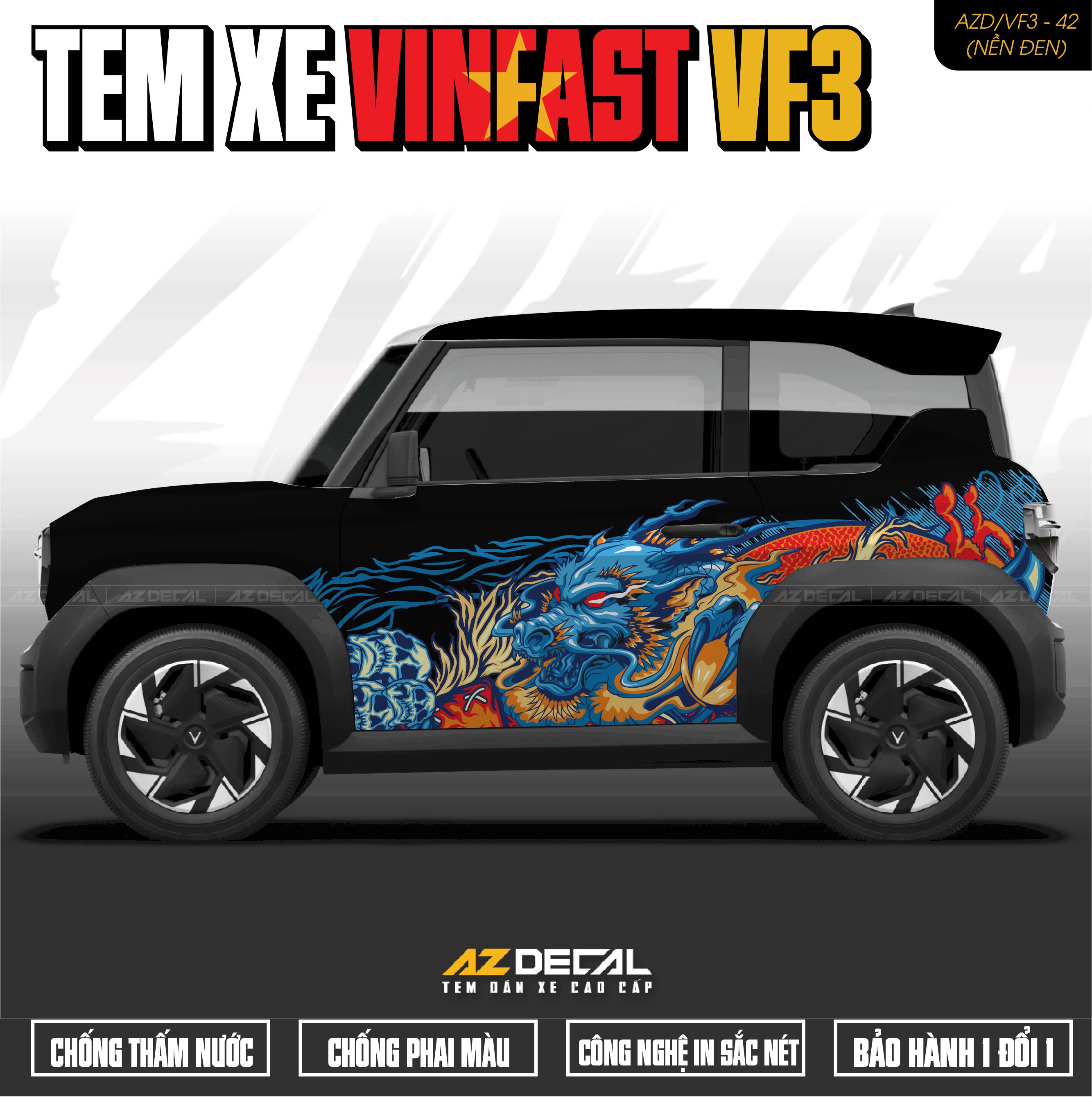 Tem Xe Vinfast VF3 Mẫu VF3-42 Rồng - Thiết Kế Theo Yêu Cầu