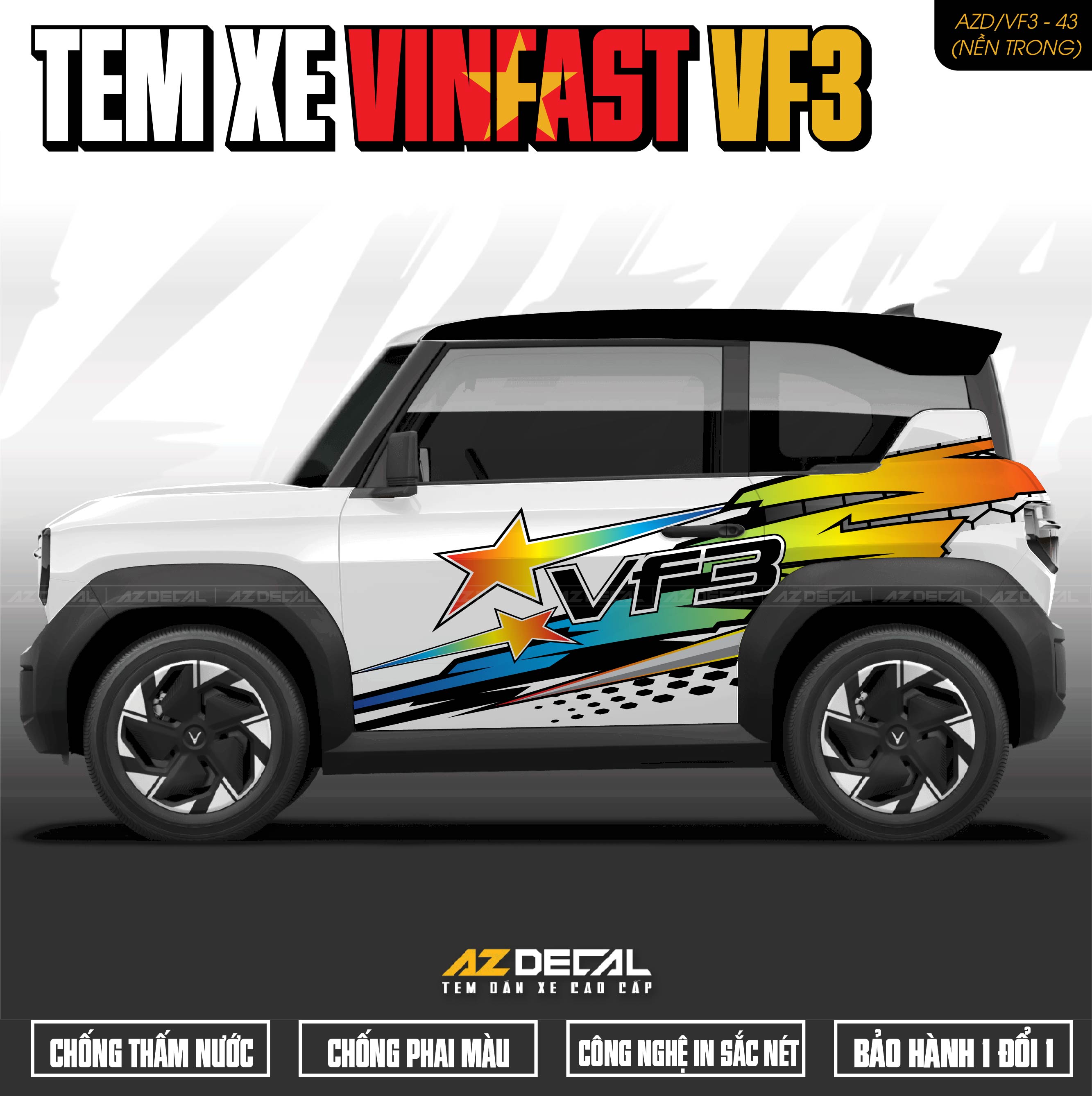 Tem Xe Vinfast VF3 Mẫu VF3-43 Sport - Thiết Kế Theo Yêu Cầu