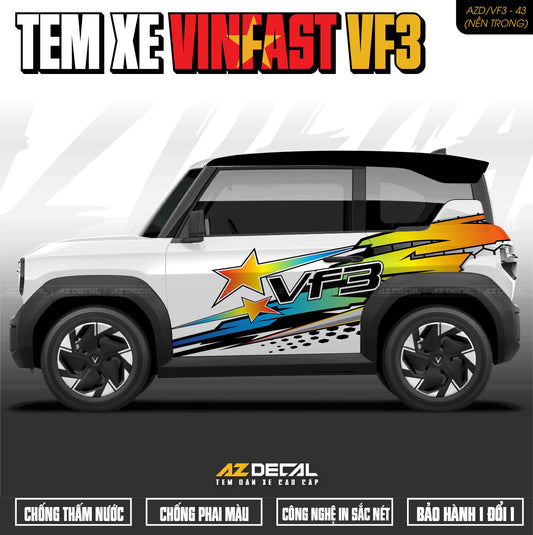 Tem Xe Vinfast VF3 Mẫu VF3-43 Sport - Thiết Kế Theo Yêu Cầu