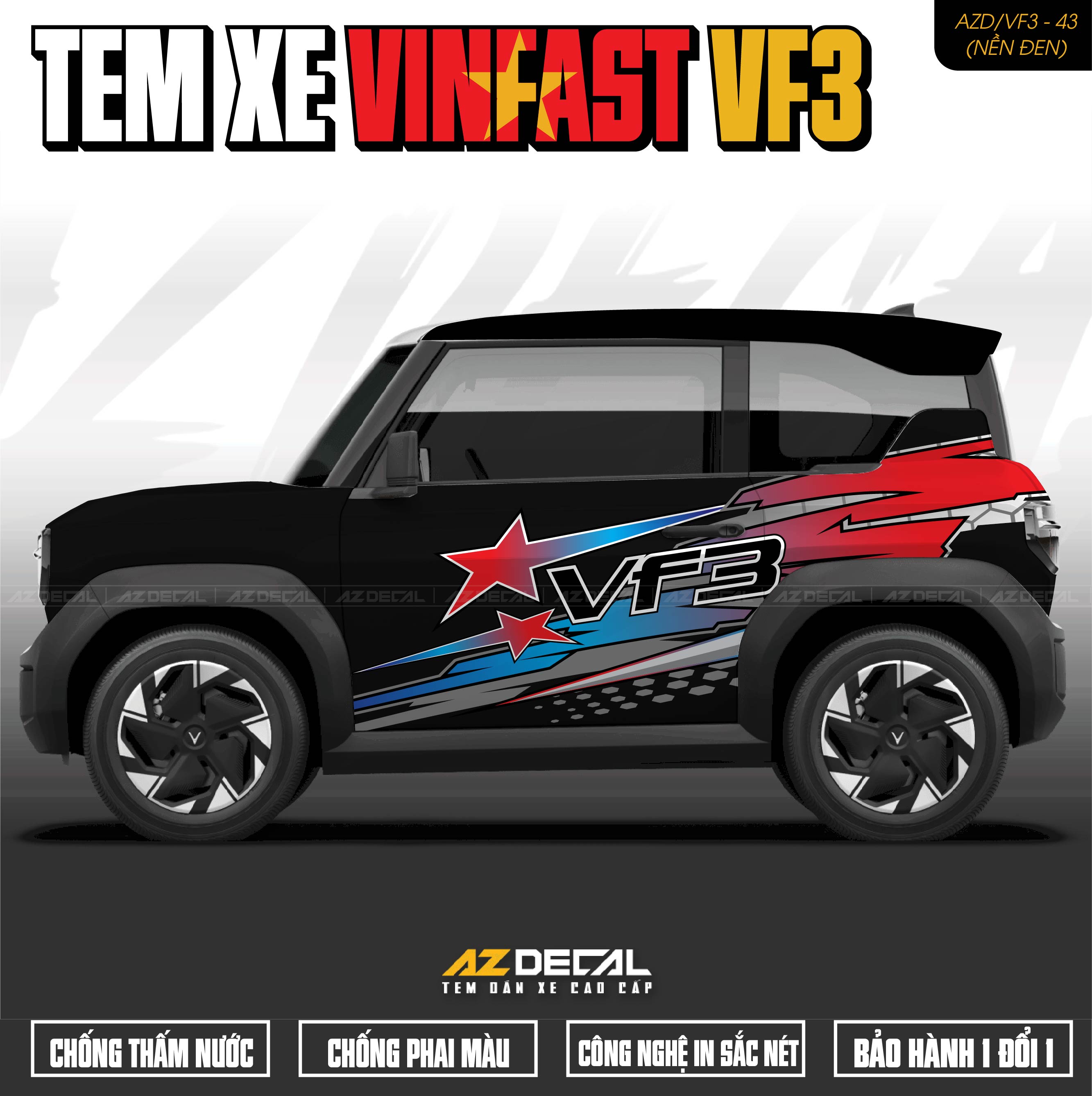 Tem Xe Vinfast VF3 Mẫu VF3-43 Sport - Thiết Kế Theo Yêu Cầu