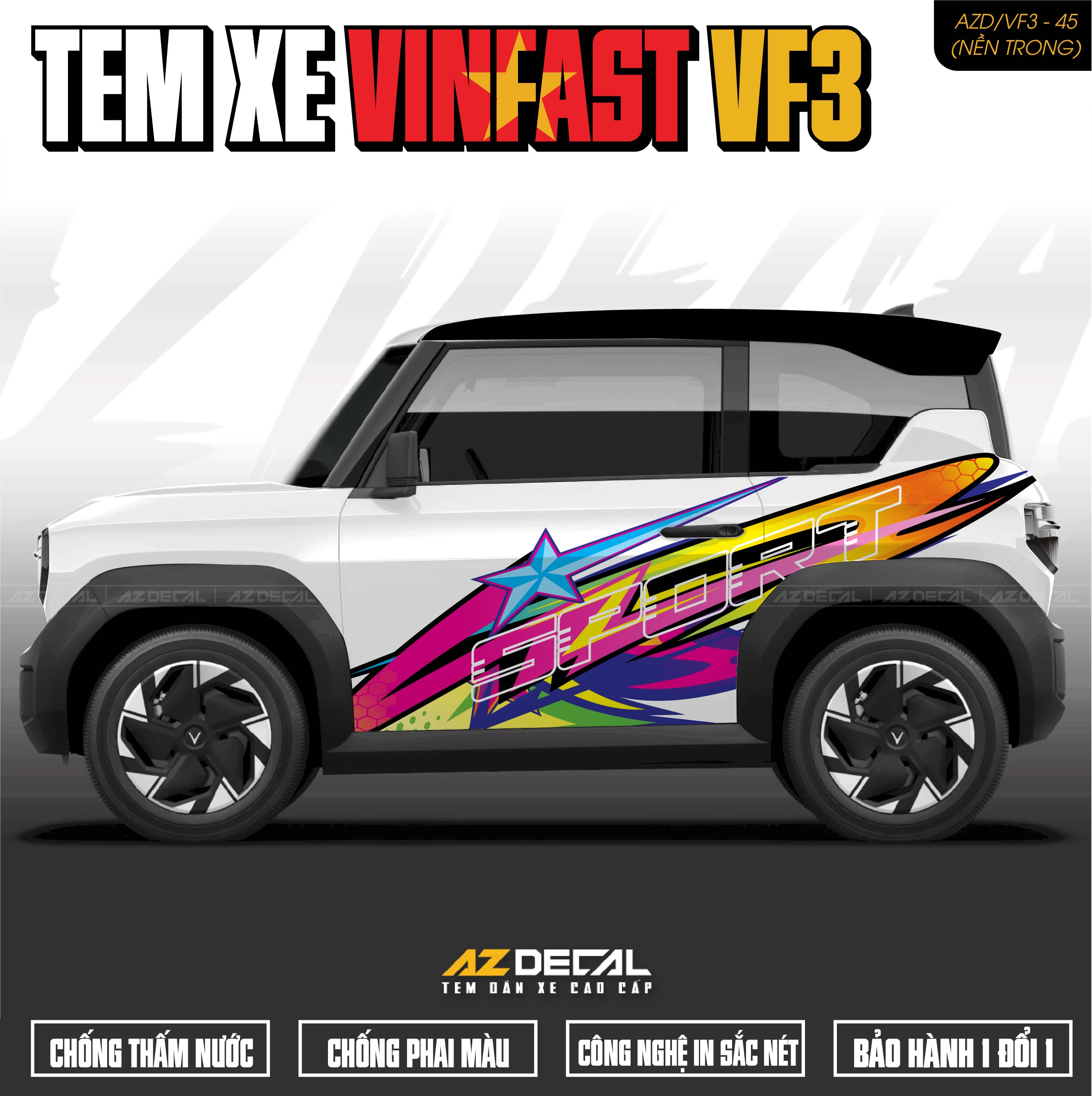 Tem Xe Vinfast VF3 Mẫu VF3-45 Sport - Thiết Kế Theo Yêu Cầu