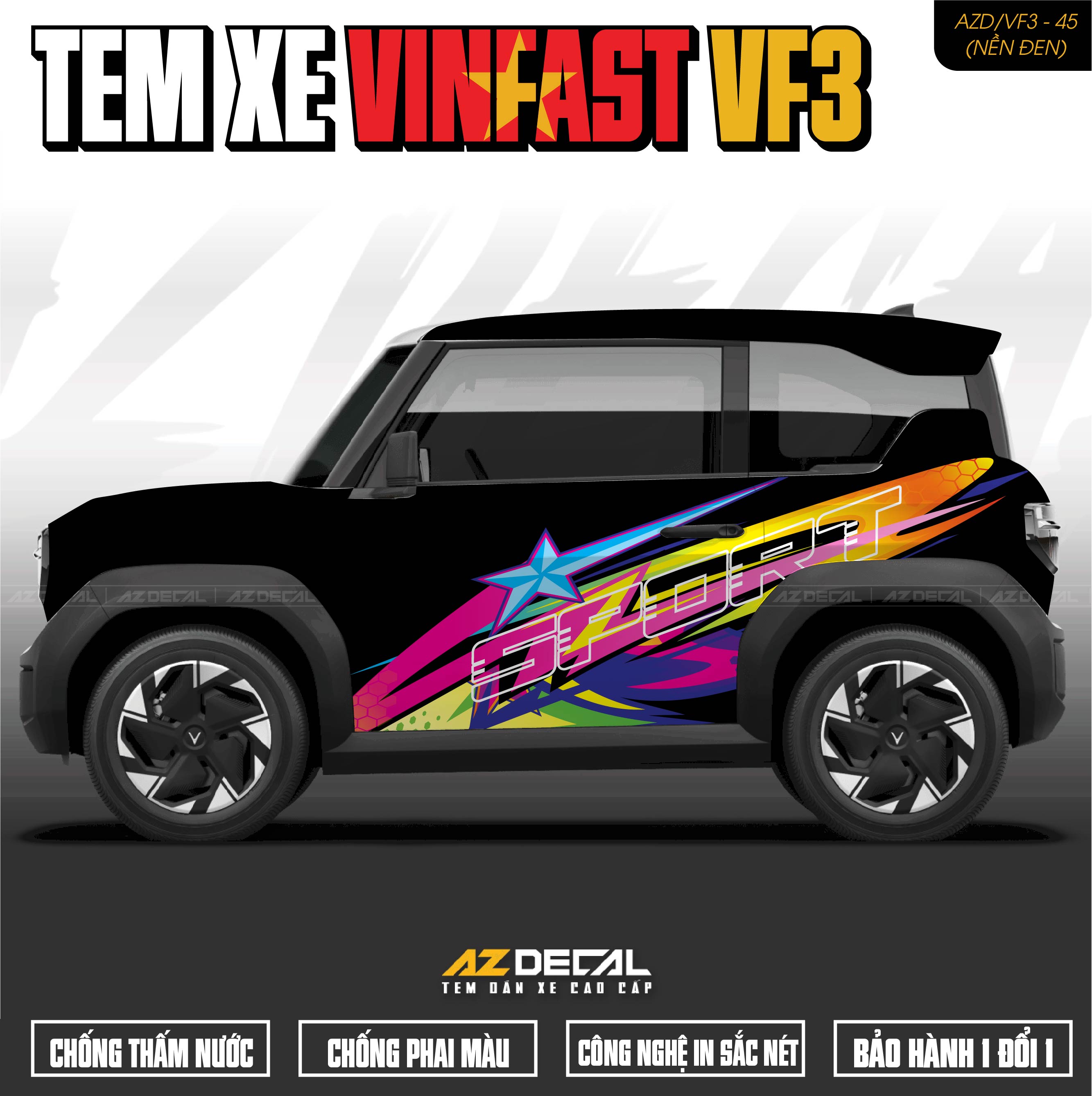 Tem Xe Vinfast VF3 Mẫu VF3-45 Sport - Thiết Kế Theo Yêu Cầu