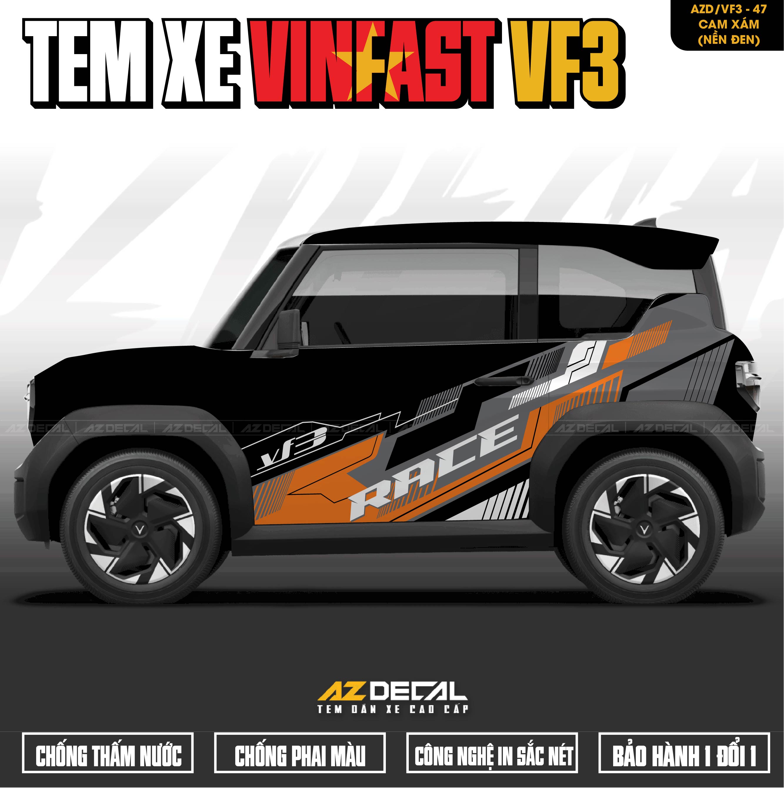 Tem Xe Vinfast VF3 Mẫu VF3-47 Sport - Thiết Kế Theo Yêu Cầu