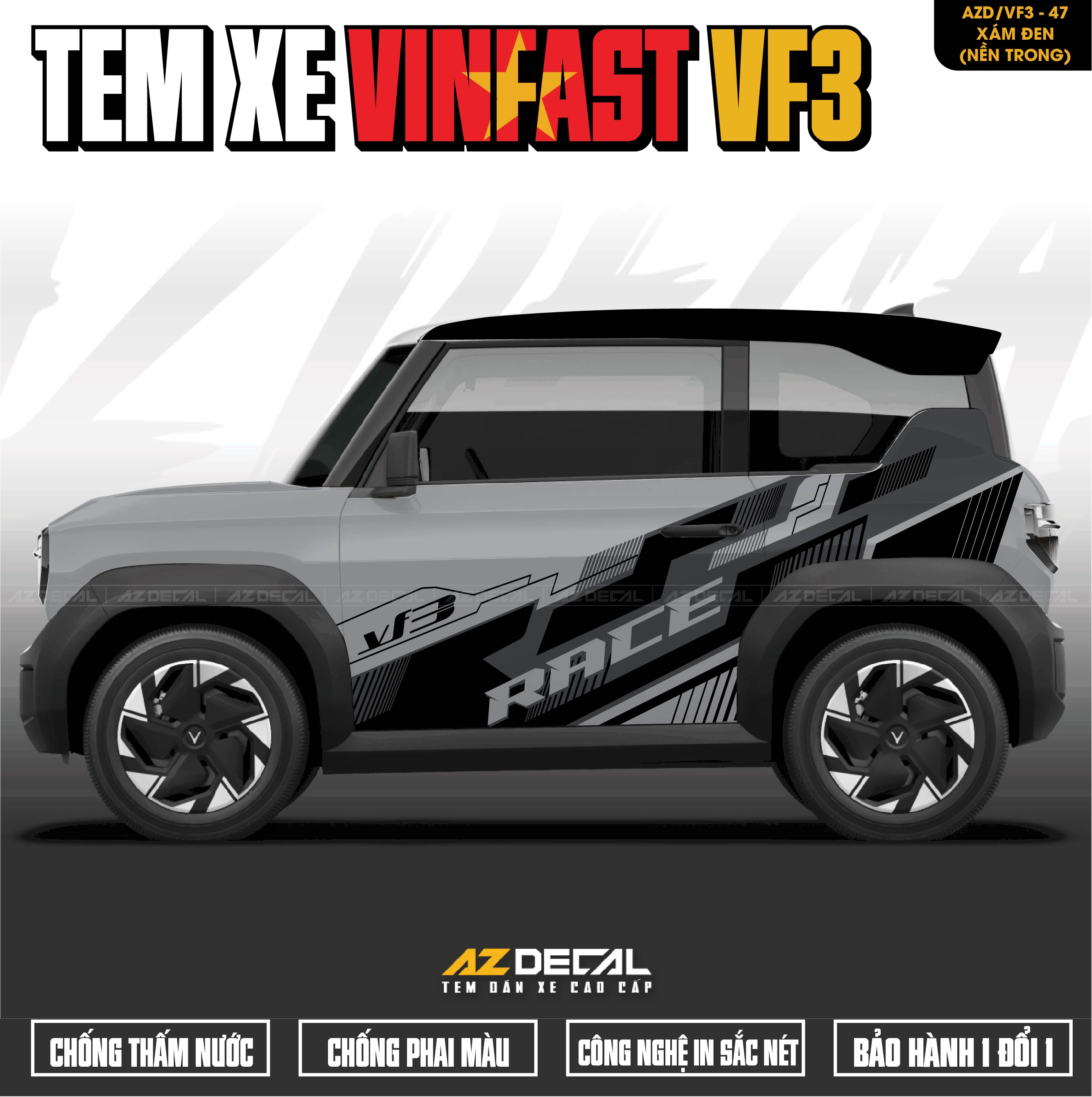 Tem Xe Vinfast VF3 Mẫu VF3-47 Sport - Thiết Kế Theo Yêu Cầu