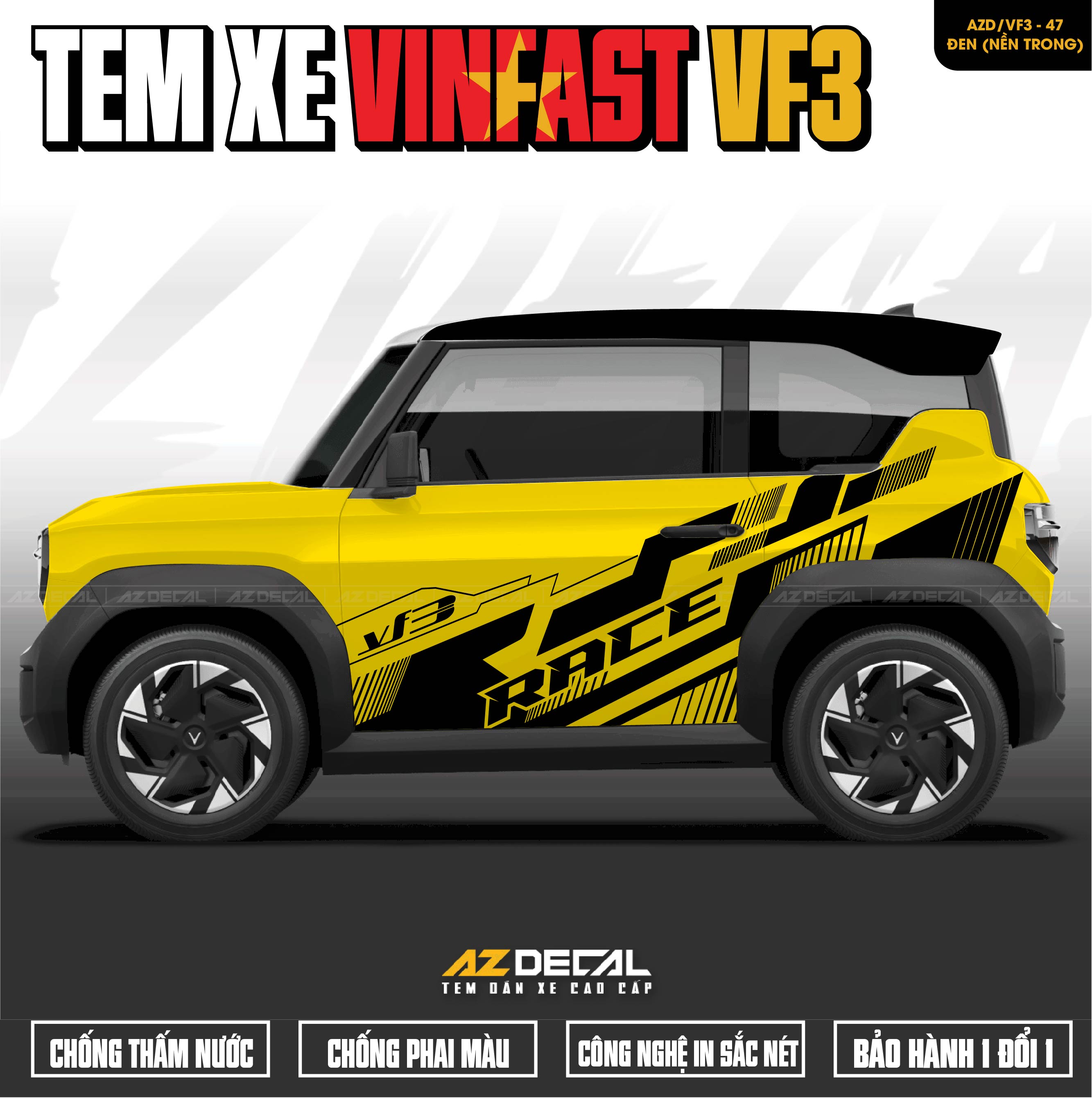 Tem Xe Vinfast VF3 Mẫu VF3-47 Sport - Thiết Kế Theo Yêu Cầu