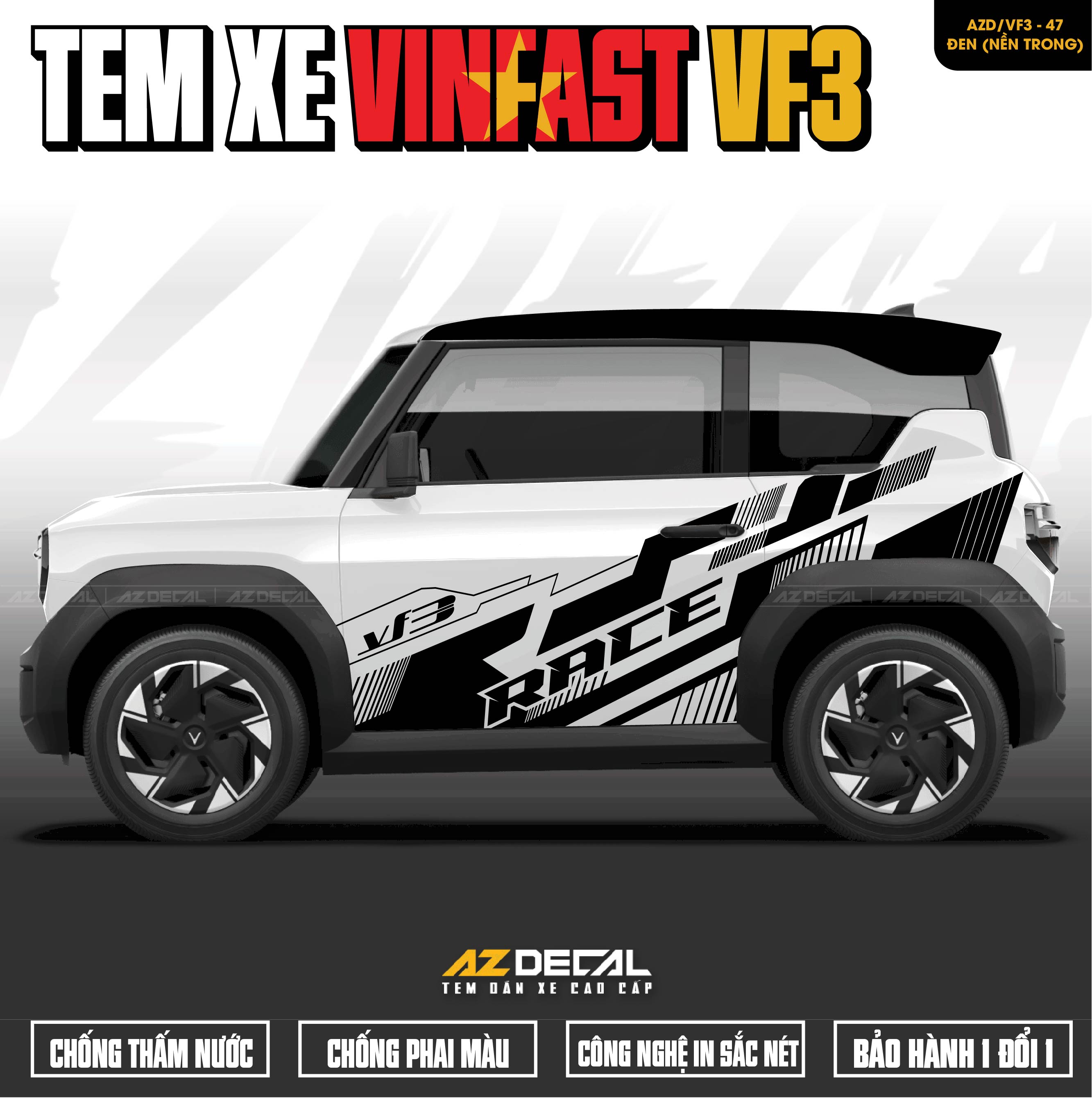 Tem Xe Vinfast VF3 Mẫu VF3-47 Sport - Thiết Kế Theo Yêu Cầu
