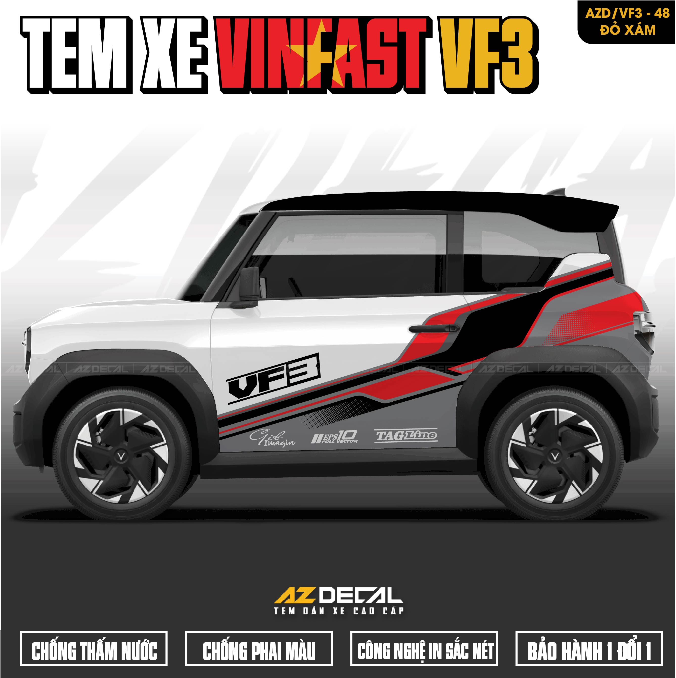 Tem Xe Vinfast VF3 Mẫu VF3-48 Sport - Thiết Kế Theo Yêu Cầu