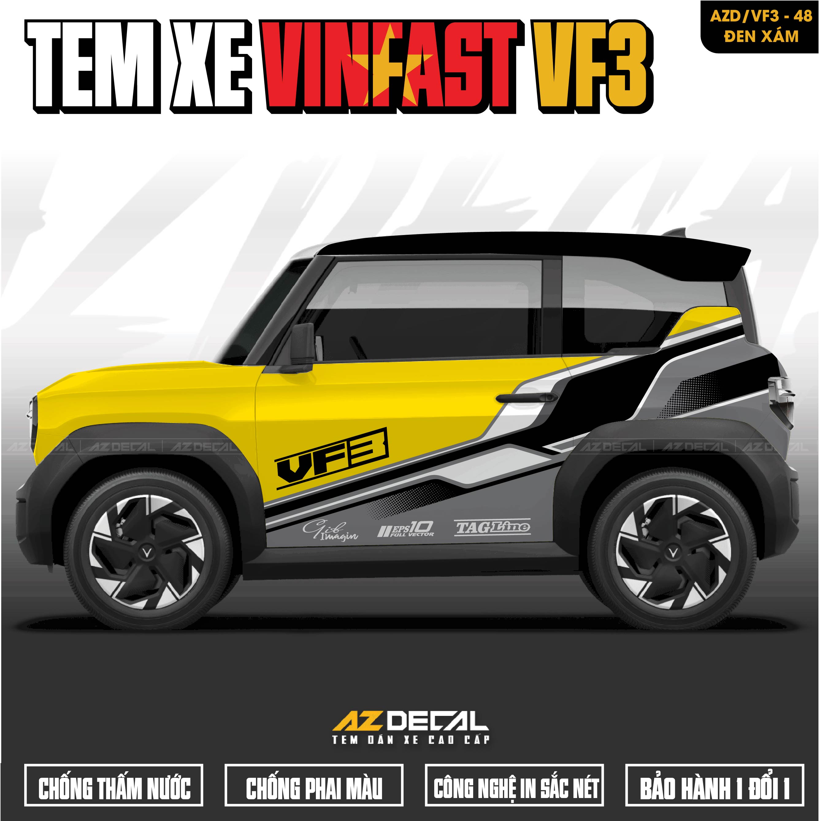 Tem Xe Vinfast VF3 Mẫu VF3-48 Sport - Thiết Kế Theo Yêu Cầu